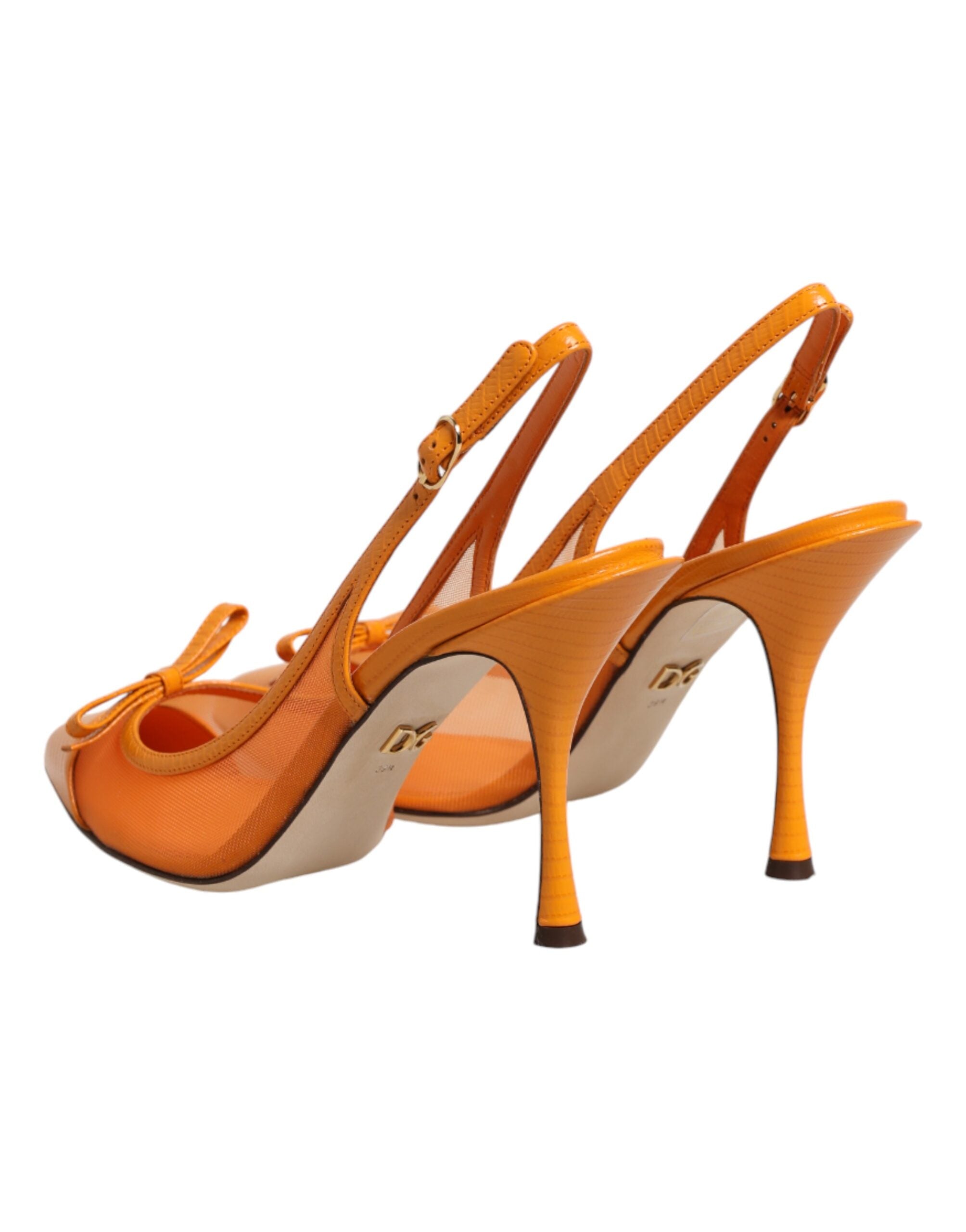 Dolce & Gabbana Slingpumps aus orangefarbenem Leder und Mesh