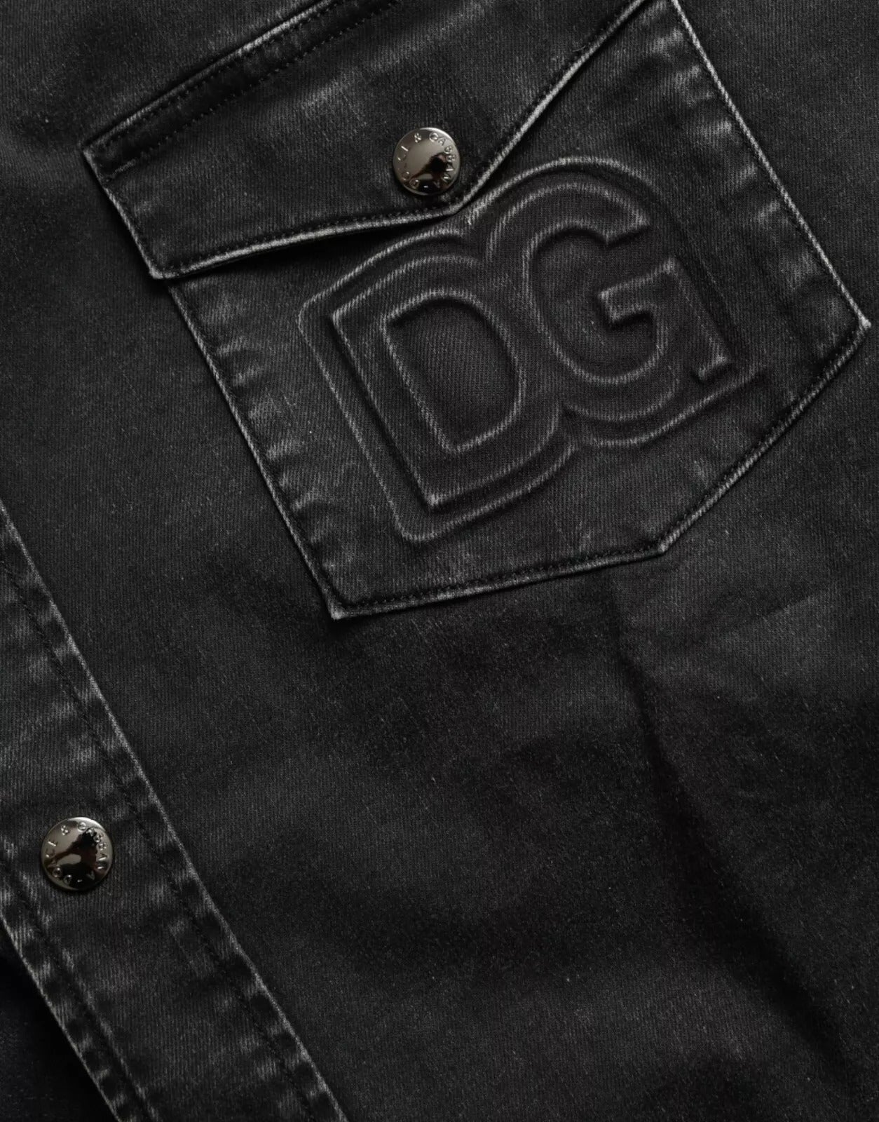 Dolce & Gabbana Schwarzes Baumwoll-Langarm-Jeans Freizeithemd