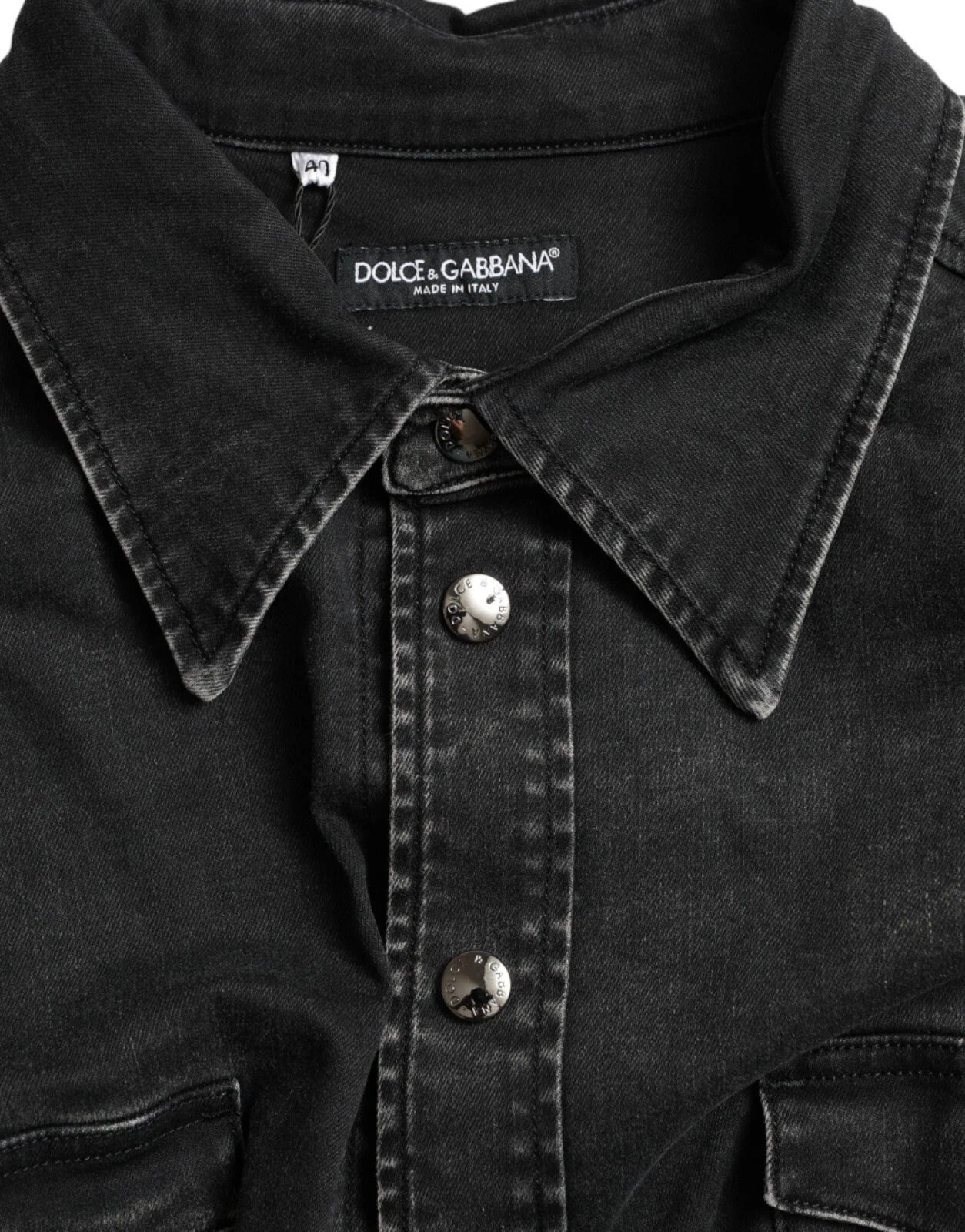 Dolce & Gabbana Schwarzes Baumwoll-Langarm-Jeans Freizeithemd