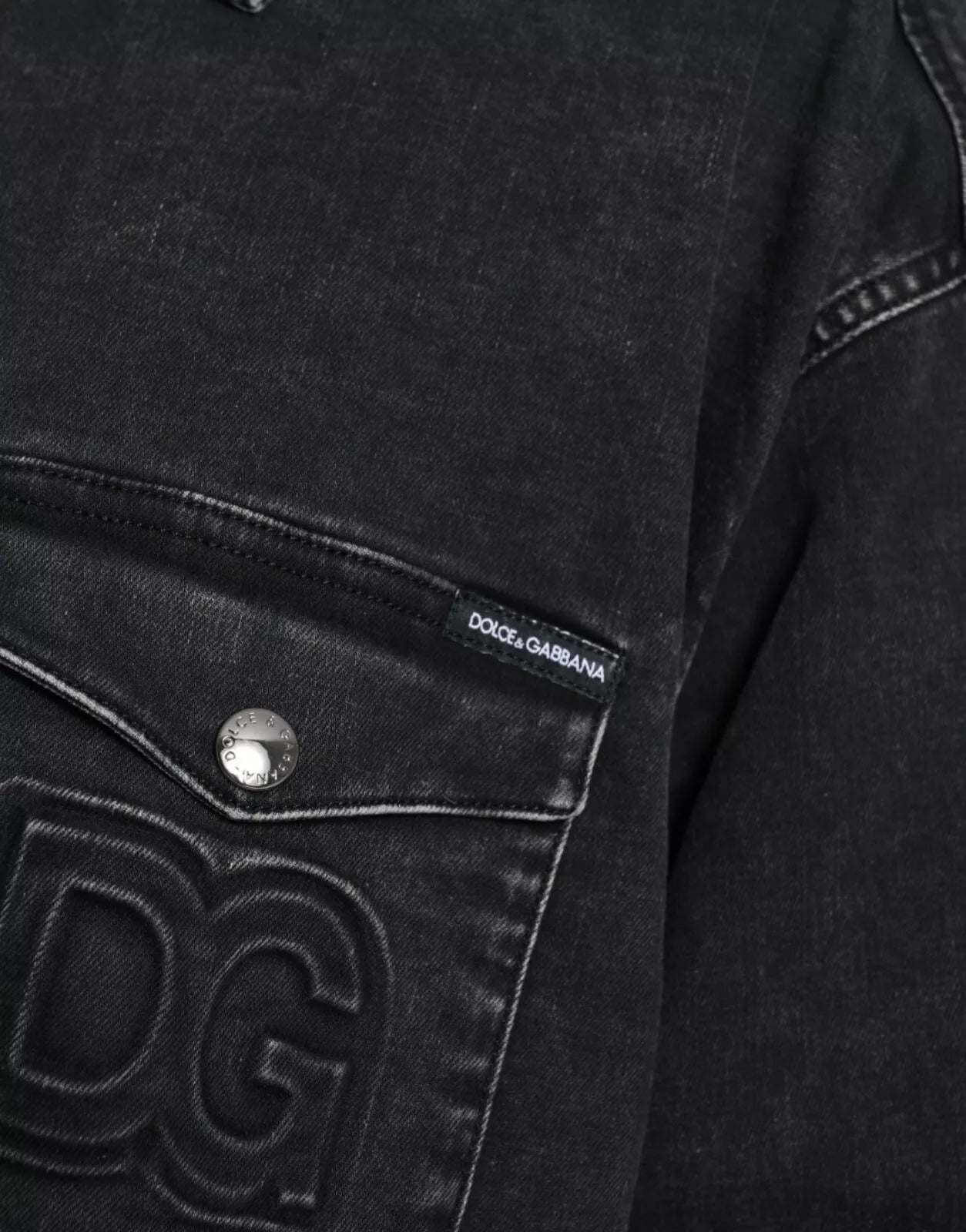 Dolce & Gabbana Schwarzes Baumwoll-Langarm-Jeans Freizeithemd