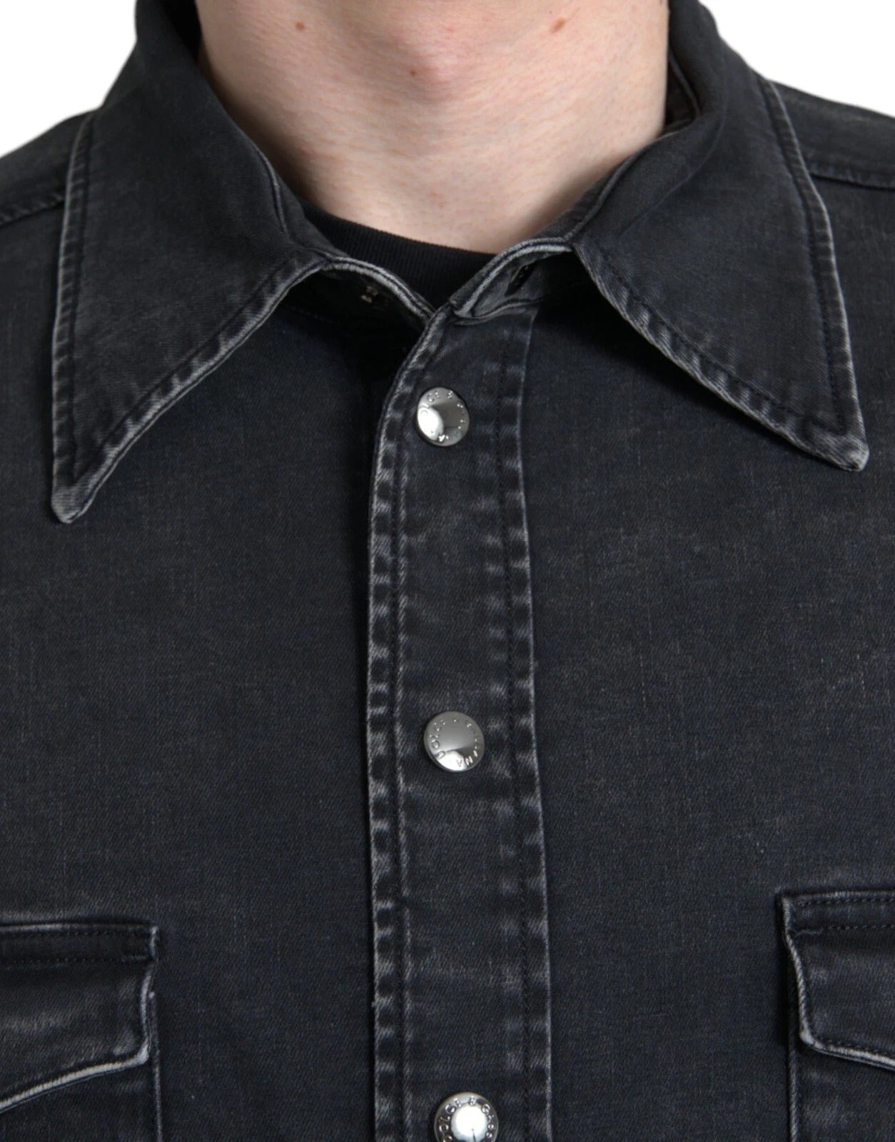 Dolce & Gabbana Schwarzes Baumwoll-Langarm-Jeans Freizeithemd