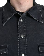 Dolce & Gabbana Schwarzes Baumwoll-Langarm-Jeans Freizeithemd