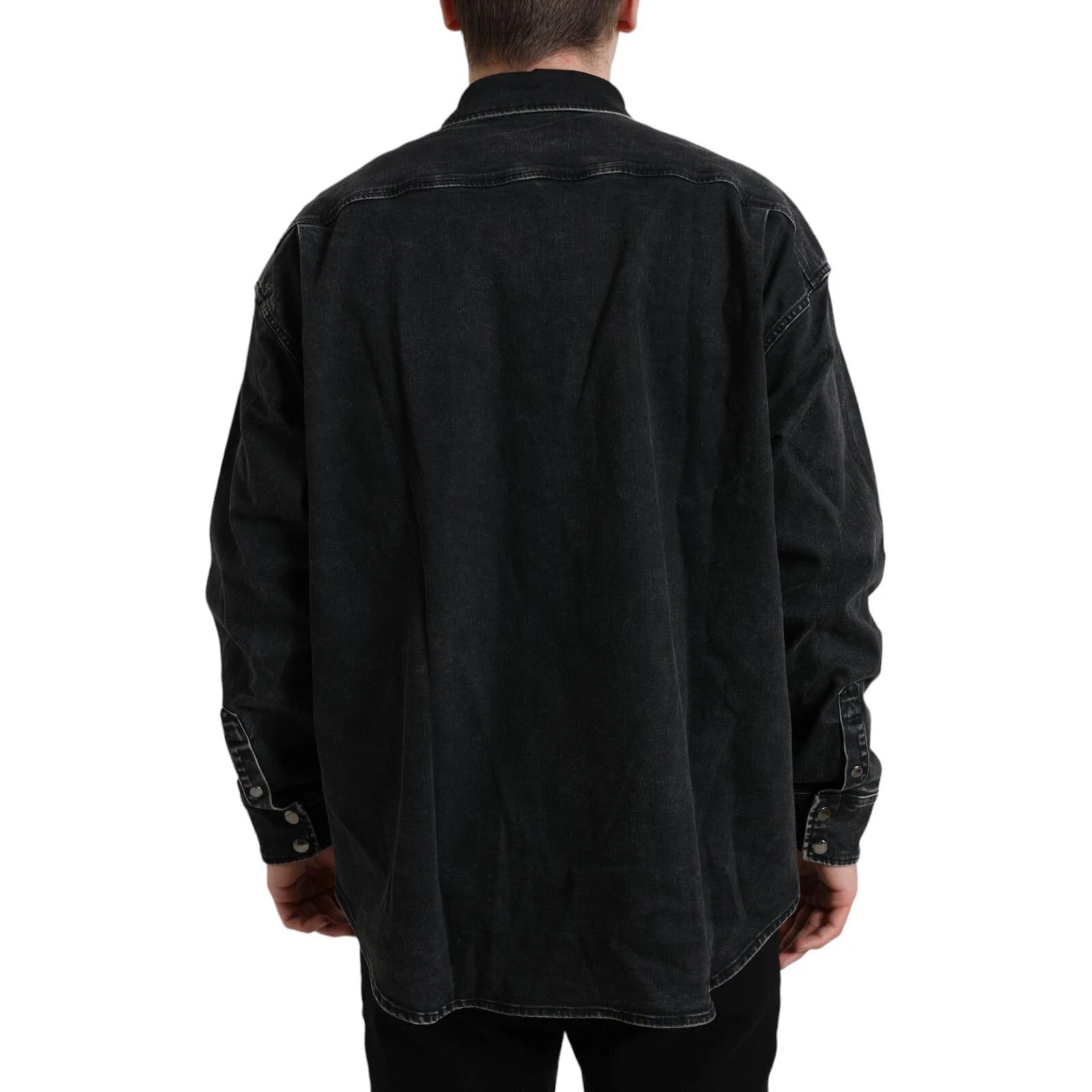 Dolce & Gabbana Schwarzes Baumwoll-Langarm-Jeans Freizeithemd