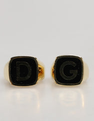 Dolce & Gabbana Vergulde Echt Messing Zwarte Emaille "DG" Verstelbare Ringen