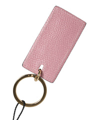 Dolce & Gabbana Roze Kalfsleer Logo Metalen Ring Heren Sleutelhanger