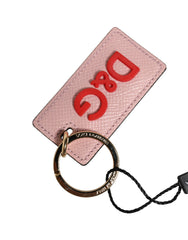 Dolce & Gabbana Roze Kalfsleer DG Logo Metalen Ring Sleutelhanger