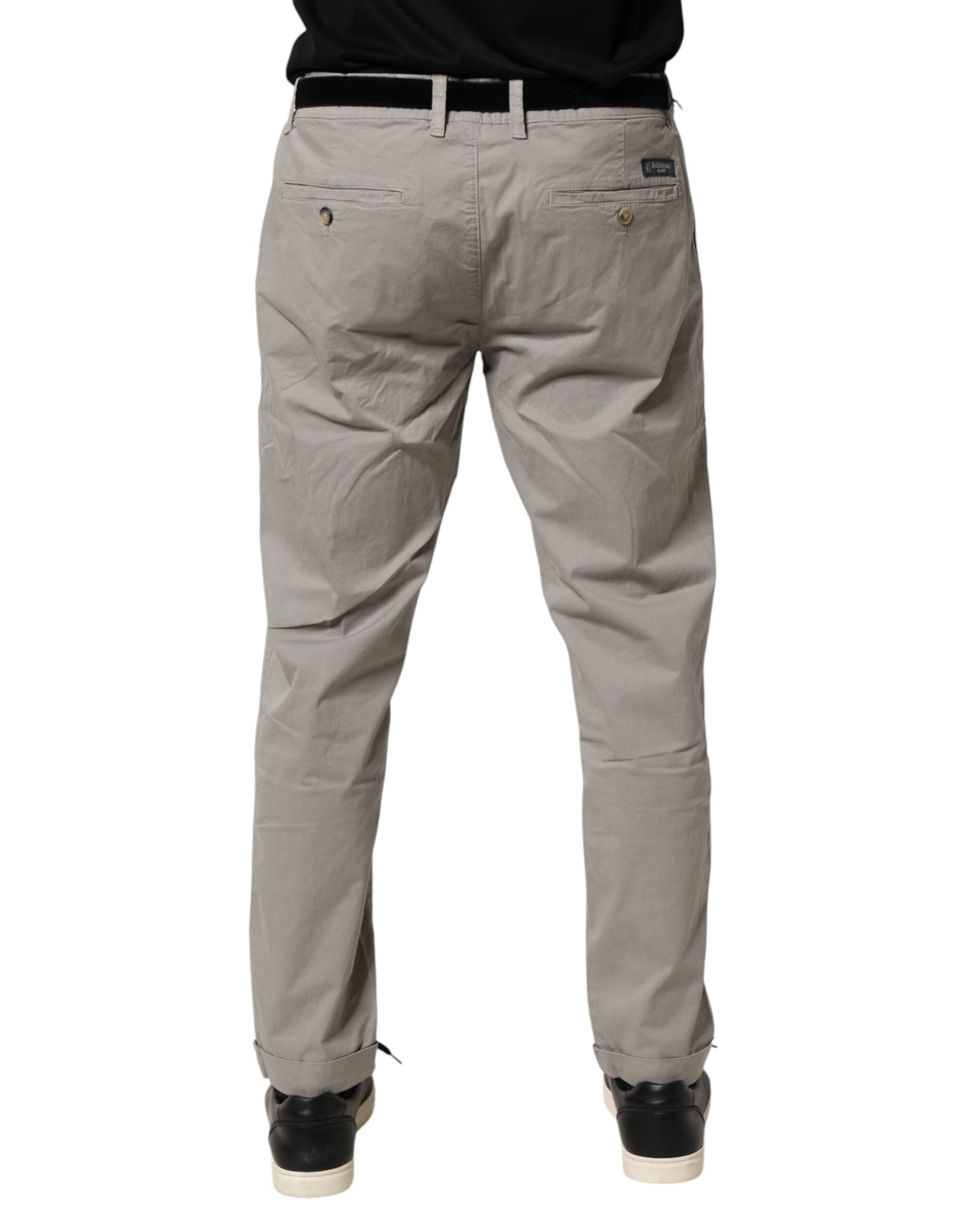 Jeckerson Gray Cotton Stretch Tapered Fit Men Chino Trouser Pants