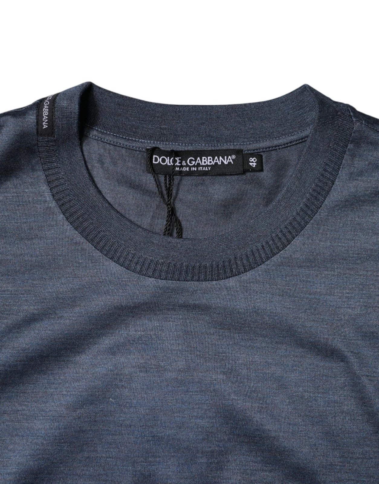 Dolce & Gabbana Blaues Seiden-T-Shirt mit Rundhalsausschnitt und kurzen Ärmeln für Herren