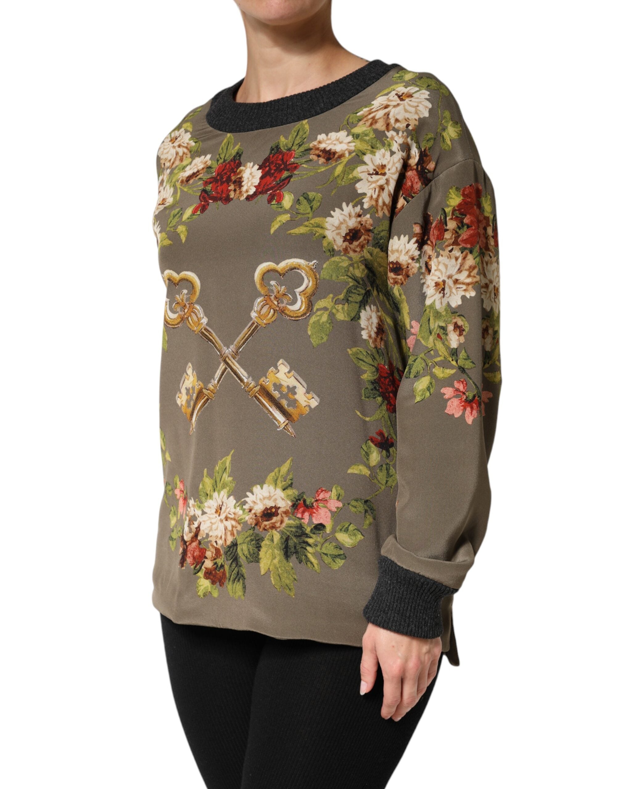 Dolce & Gabbana Verzaubertes Sizilien Seiden-Rundhalsbluse-Pullover
