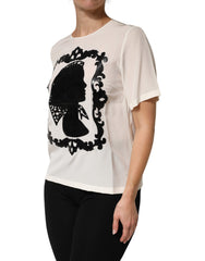Dolce & Gabbana Crème Zijde Silhouet Detail Top met Korte Mouwen
