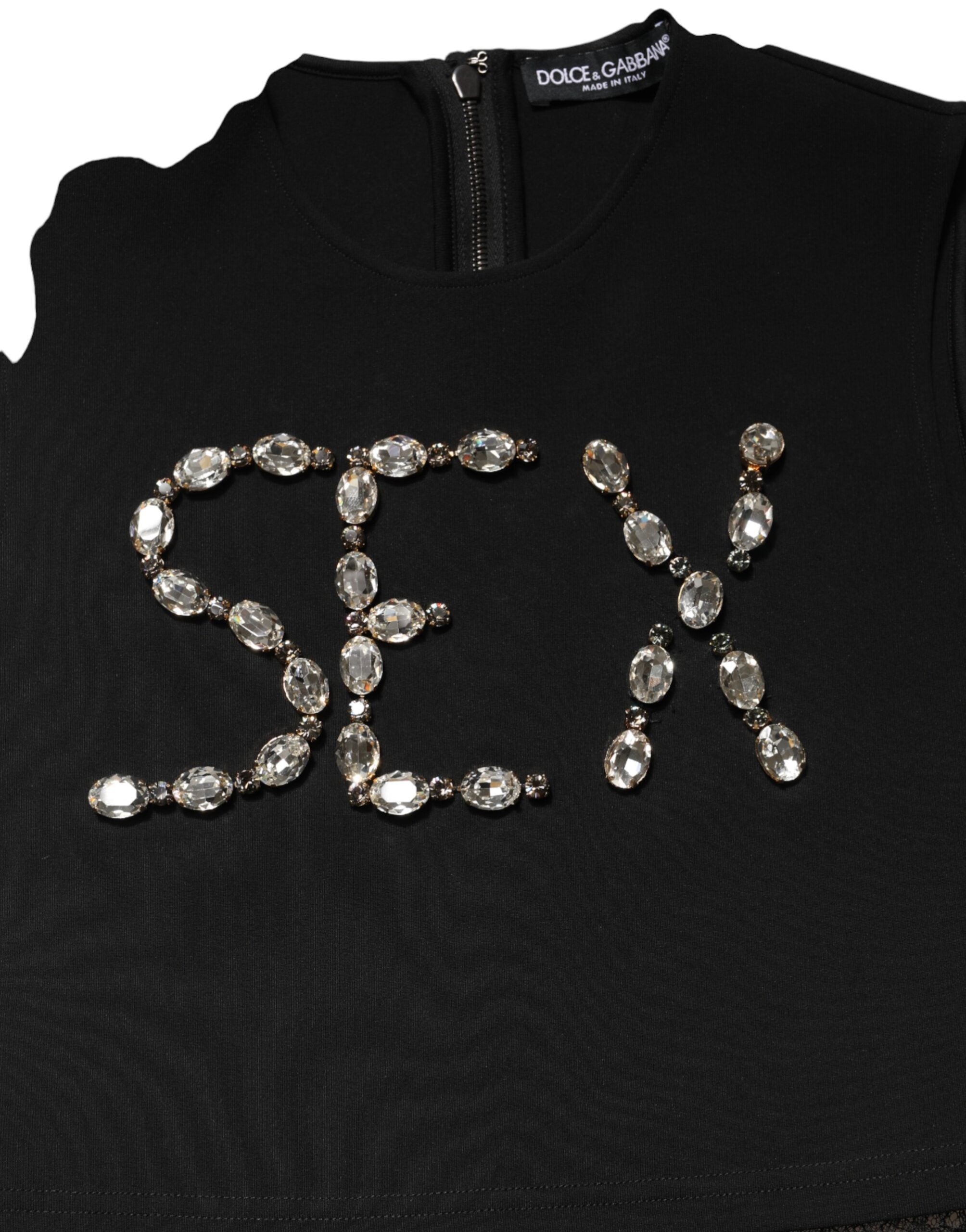 Dolce & Gabbana Schwarzes Jersey Trägertop mit Spitze, Raffungen und Strasssteinen