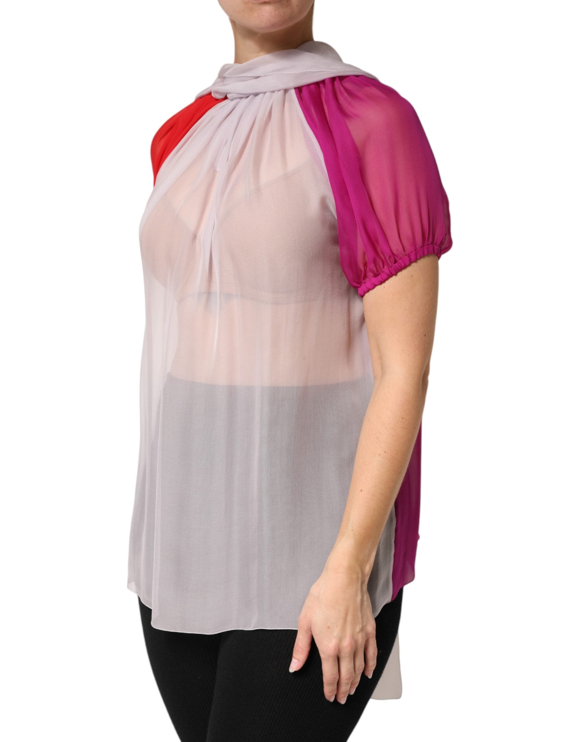 Dolce & Gabbana Multicolor Short Sleeves Silk Blouse Top