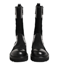 Dolce & Gabbana Zwarte Patchwork Leren Halfhoge Laars Schoenen