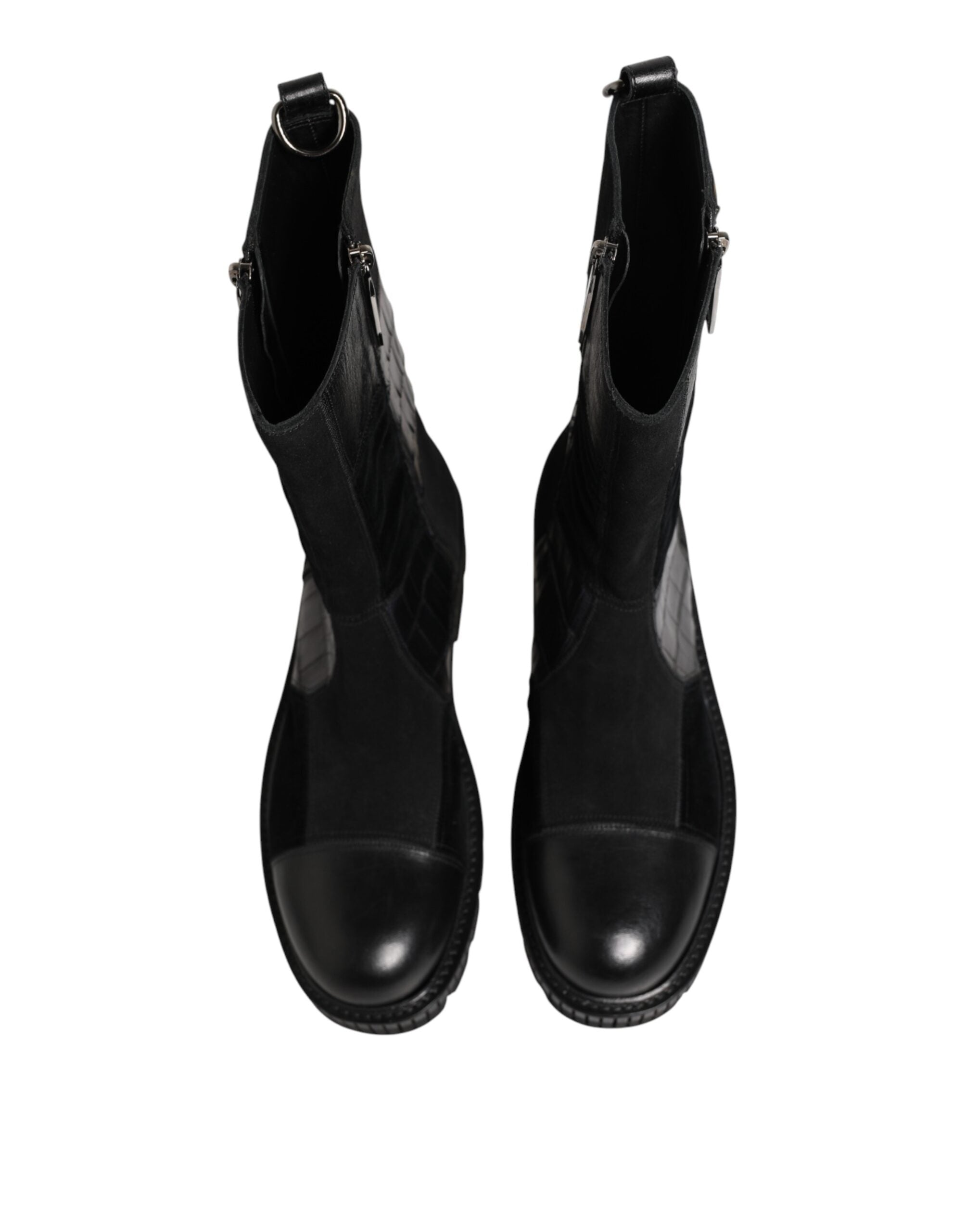 Dolce & Gabbana Zwarte Patchwork Leren Halfhoge Laars Schoenen