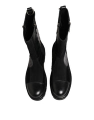 Dolce & Gabbana Zwarte Patchwork Leren Halfhoge Laars Schoenen
