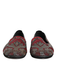 Dolce & Gabbana Bordeaux Jacquard Leder Slipper Loafer