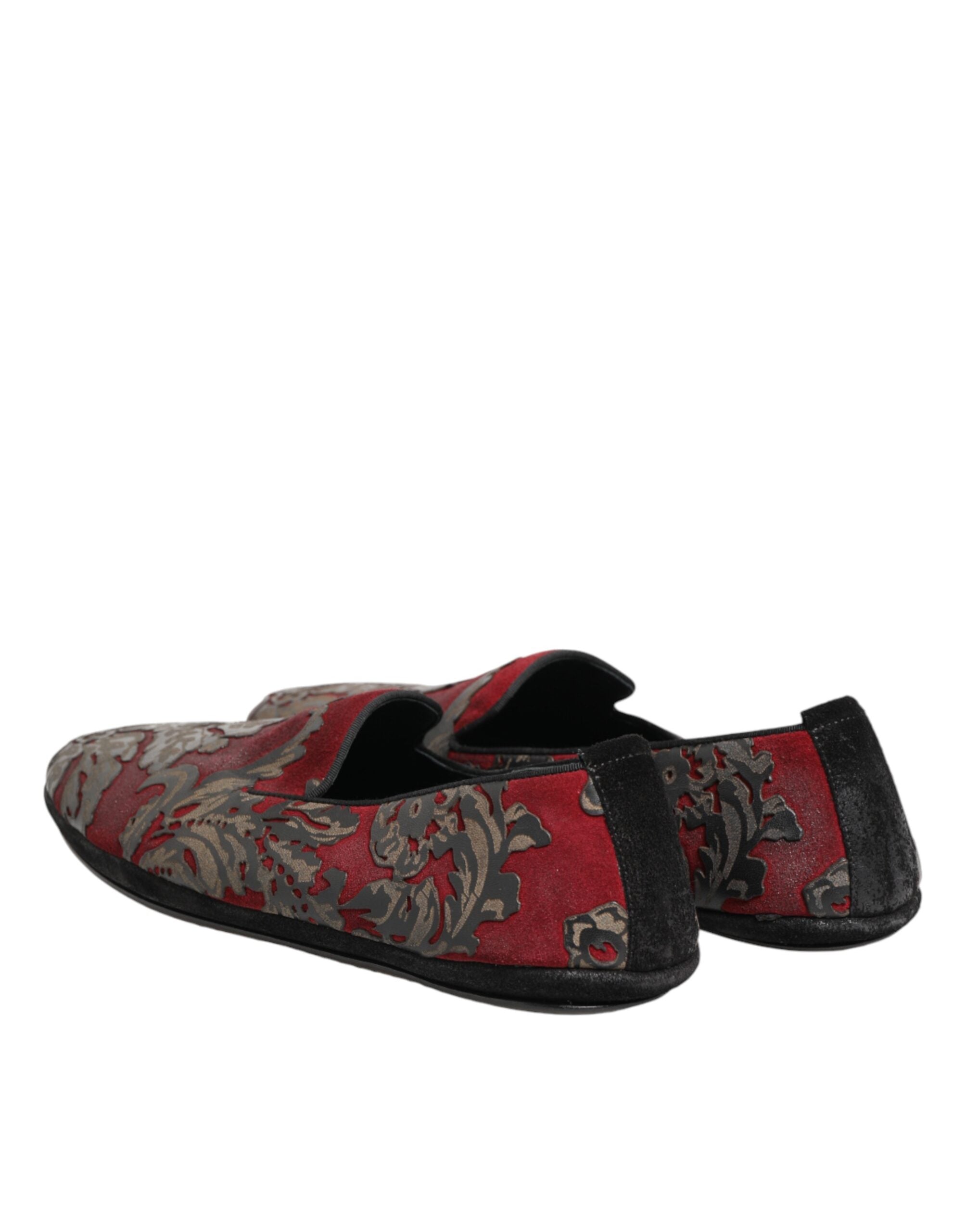 Dolce & Gabbana Bordeaux Jacquard Leder Slipper Loafer