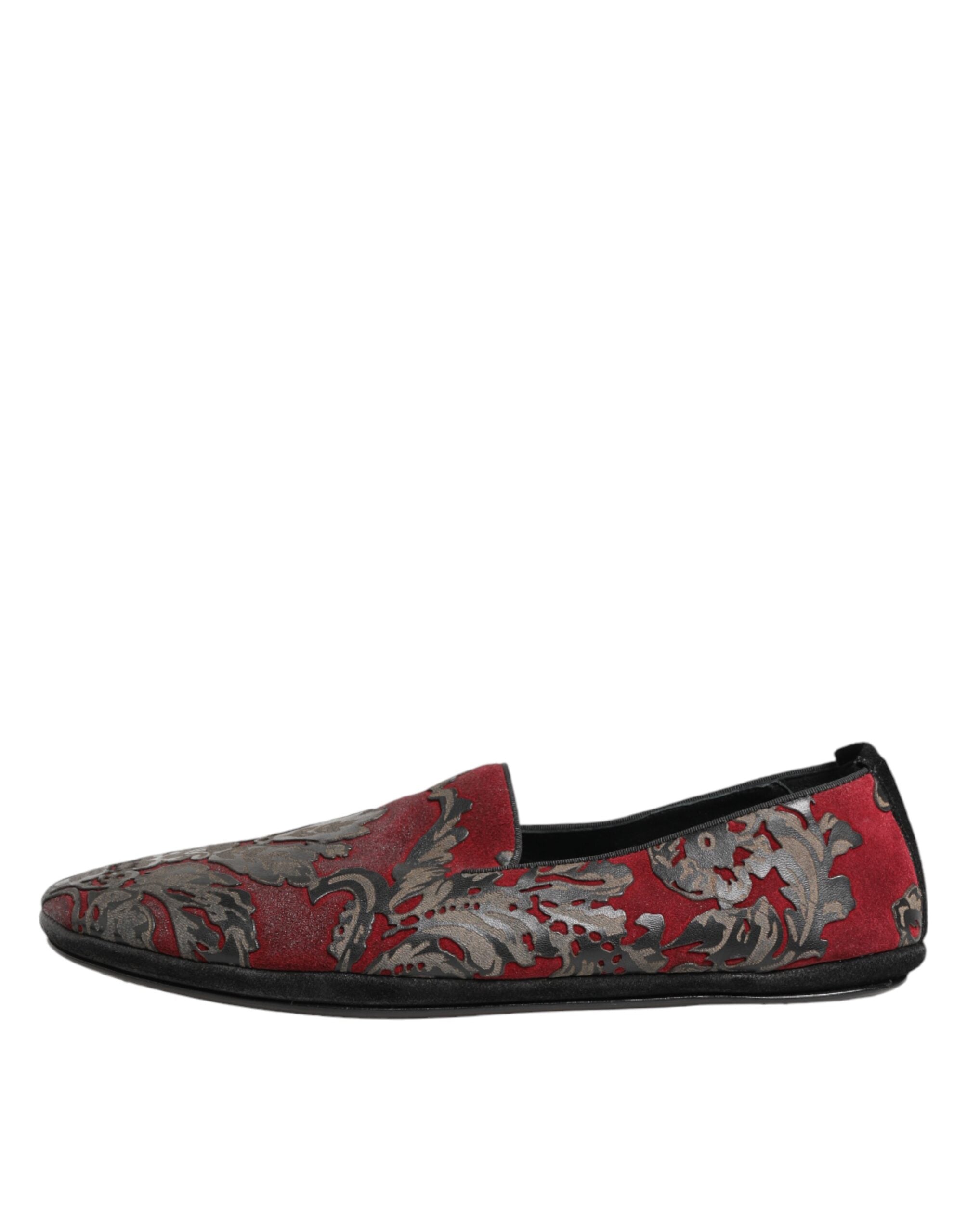 Dolce & Gabbana Bordeaux Jacquard Leder Slipper Loafer