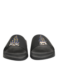 Dolce & Gabbana Schwarze Leder-Pantoletten Sandalen Strandmode Schuhe