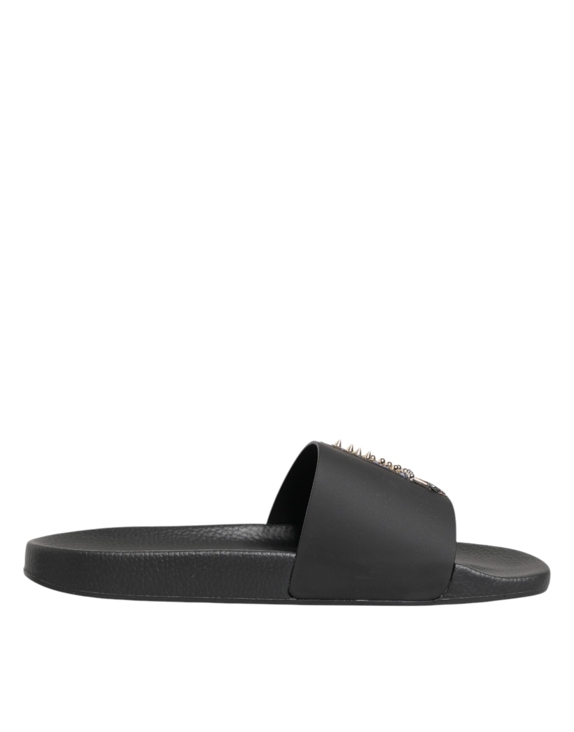 Dolce & Gabbana Schwarze Leder-Pantoletten Sandalen Strandmode Schuhe