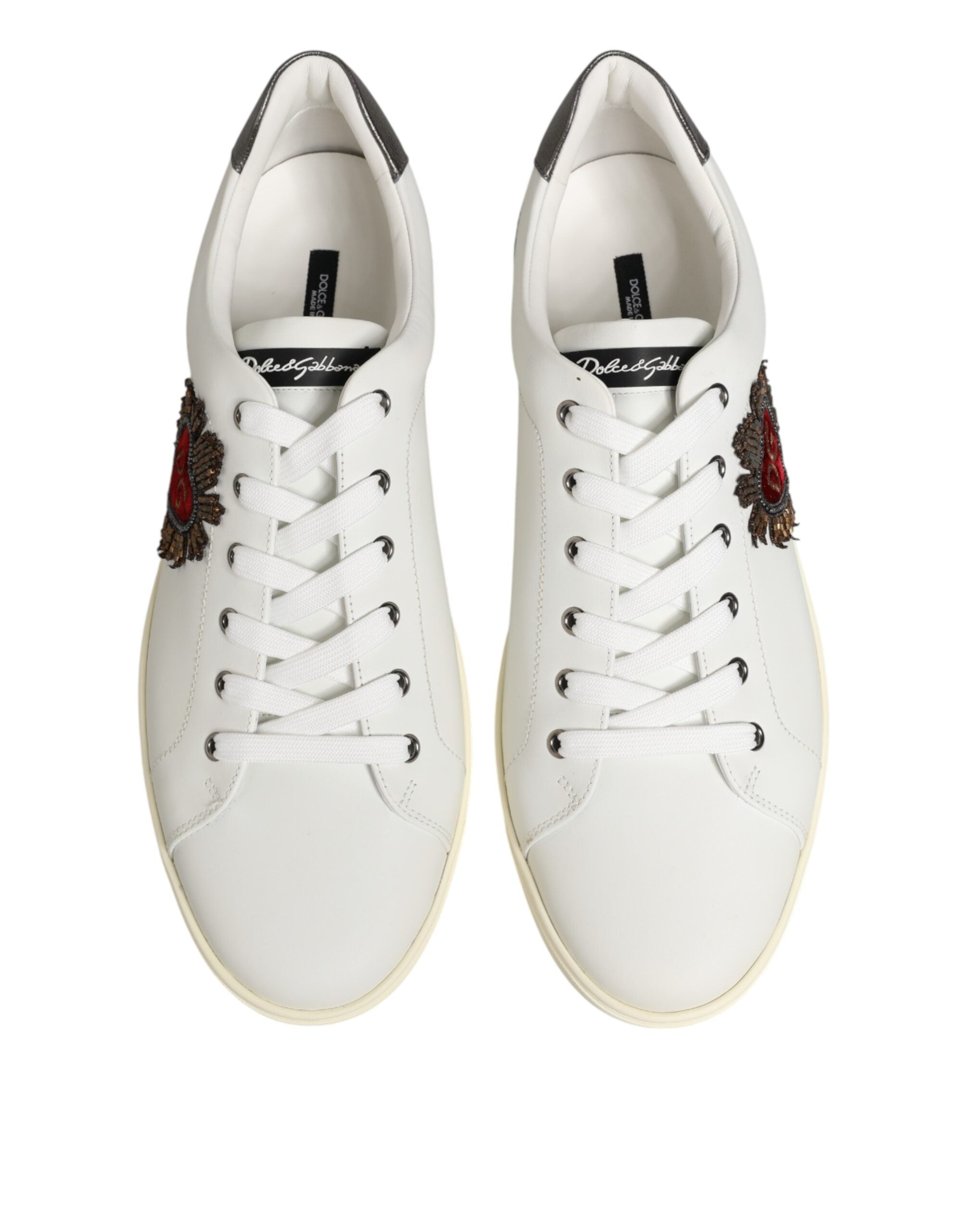 Dolce & Gabbana Weiße Leder-Sneaker mit Herz-Applikation