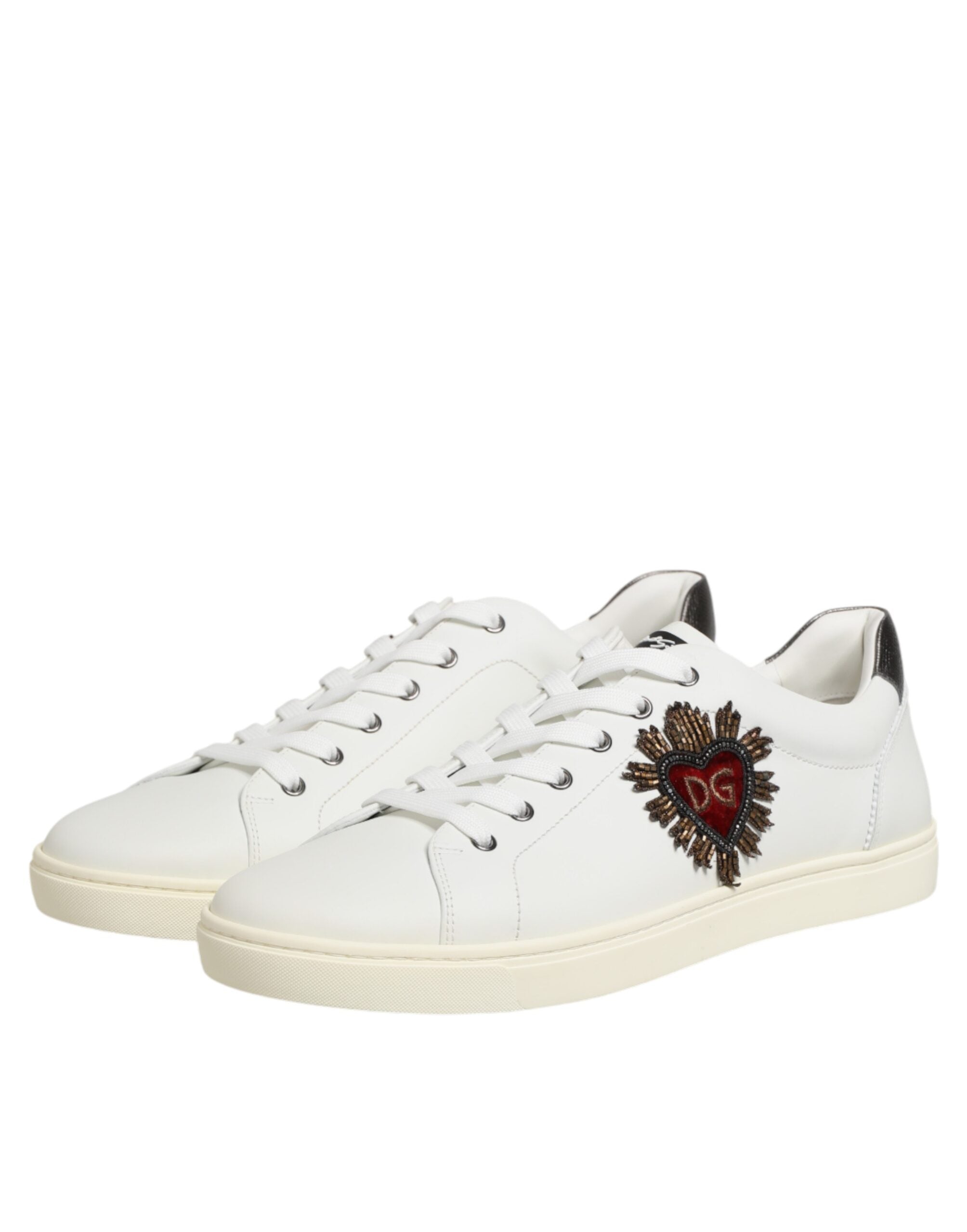 Dolce & Gabbana Weiße Leder-Sneaker mit Herz-Applikation