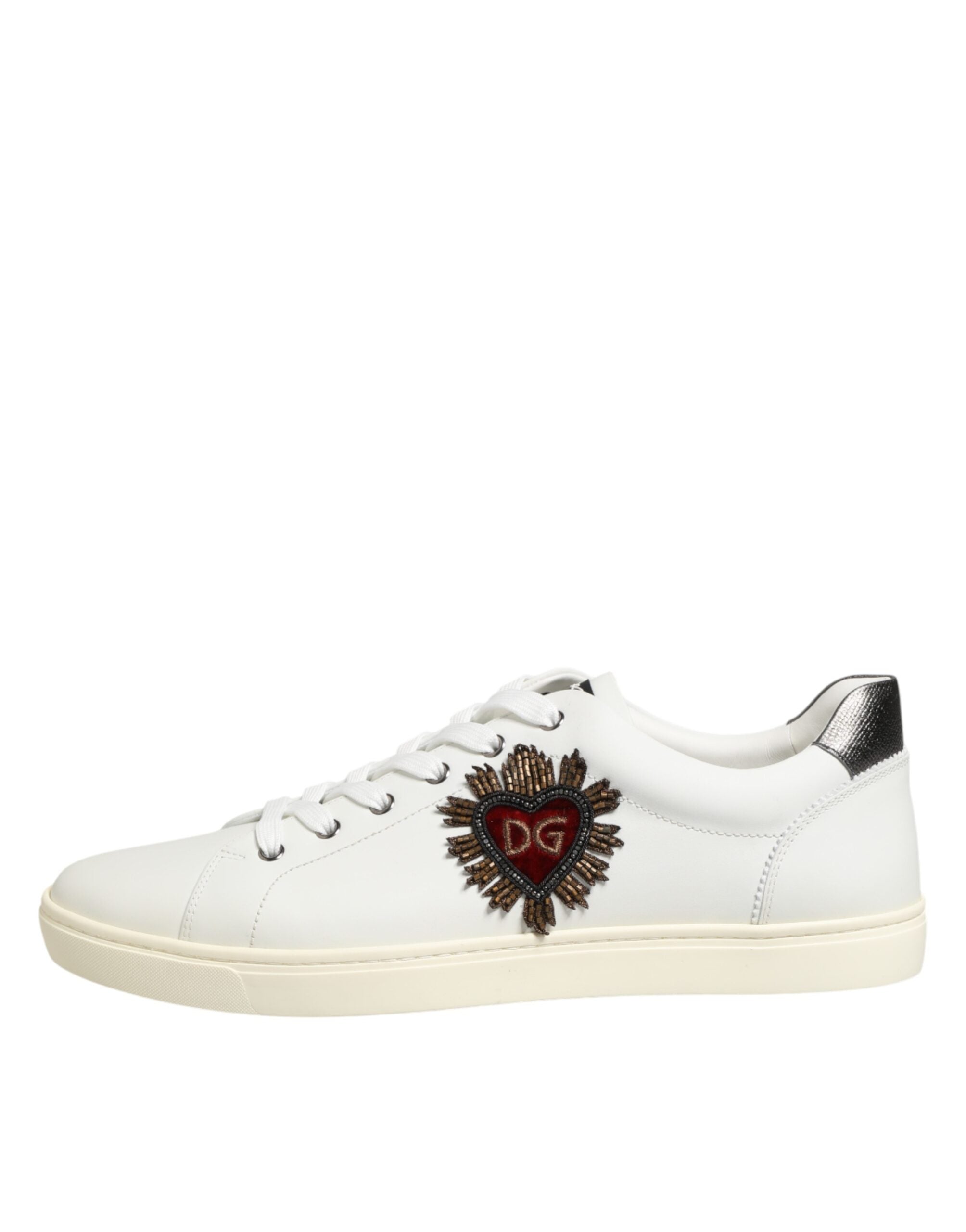 Dolce & Gabbana Weiße Leder-Sneaker mit Herz-Applikation