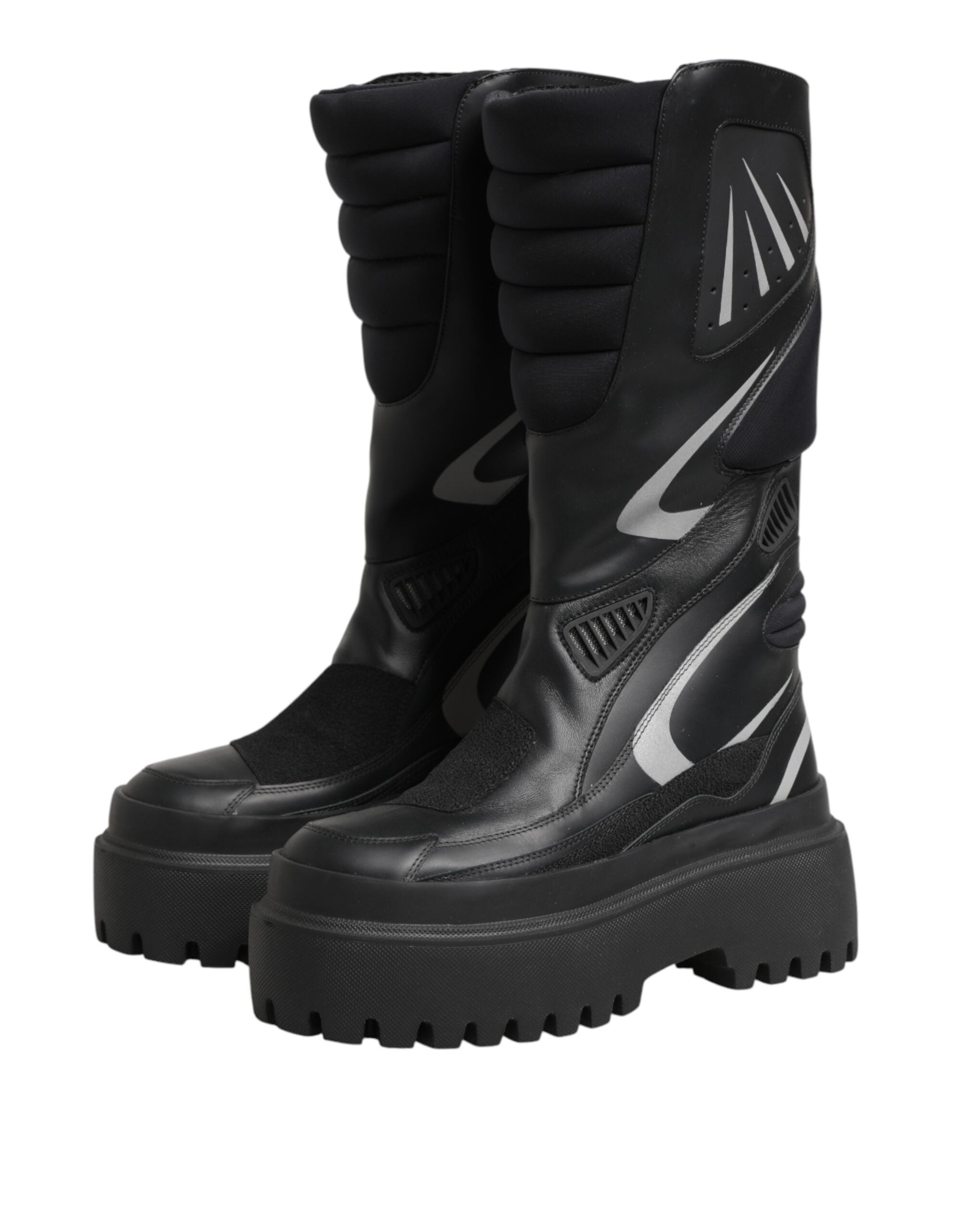Dolce & Gabbana Schwarze kniehohe Bikerstiefel aus Leder
