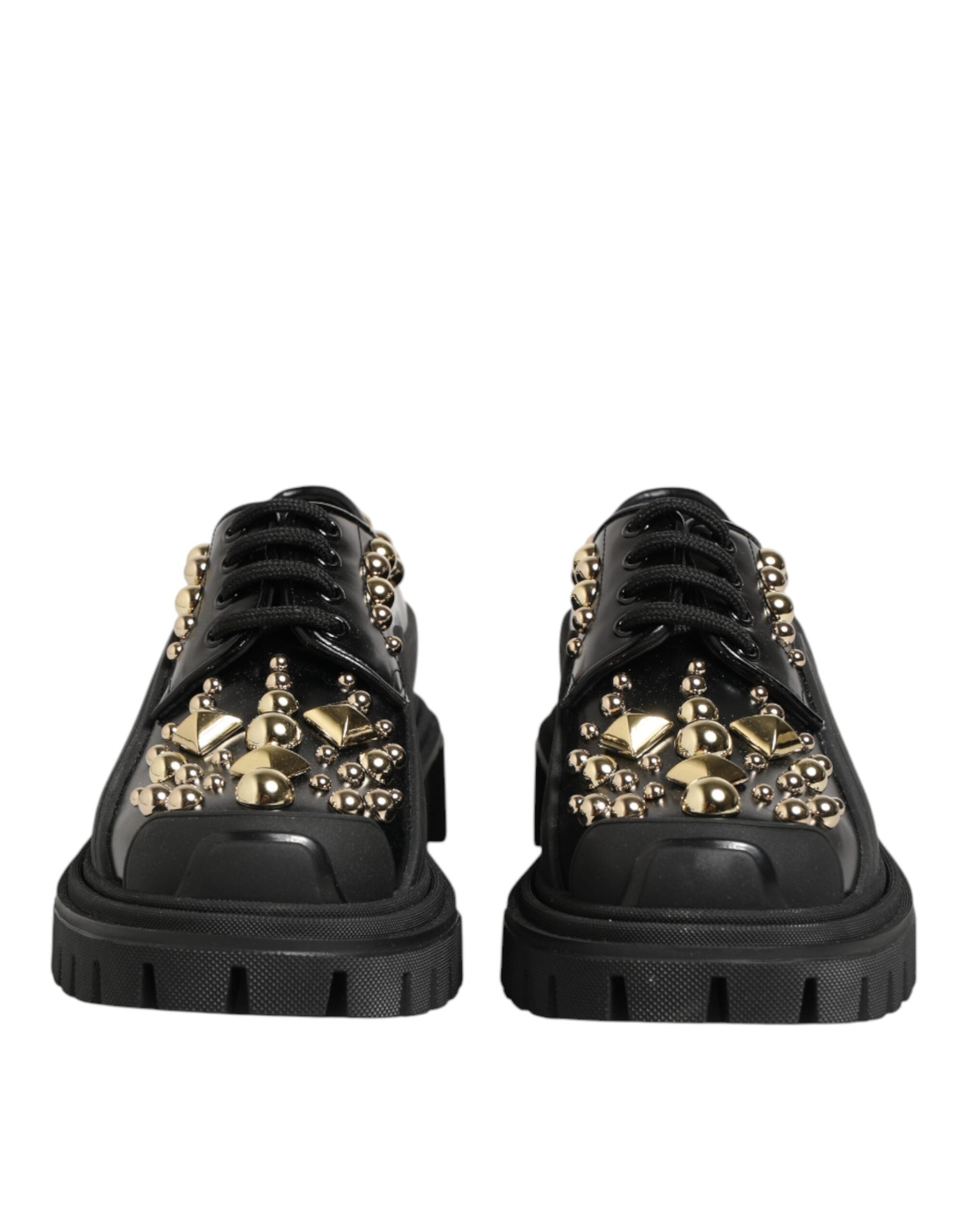 Dolce & Gabbana Schwarze Derby-Schuhe aus Leder mit Schmucksteinen
