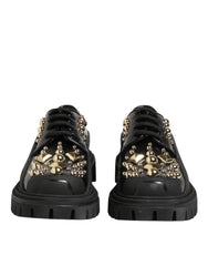Dolce & Gabbana Schwarze Derby-Schuhe aus Leder mit Schmucksteinen