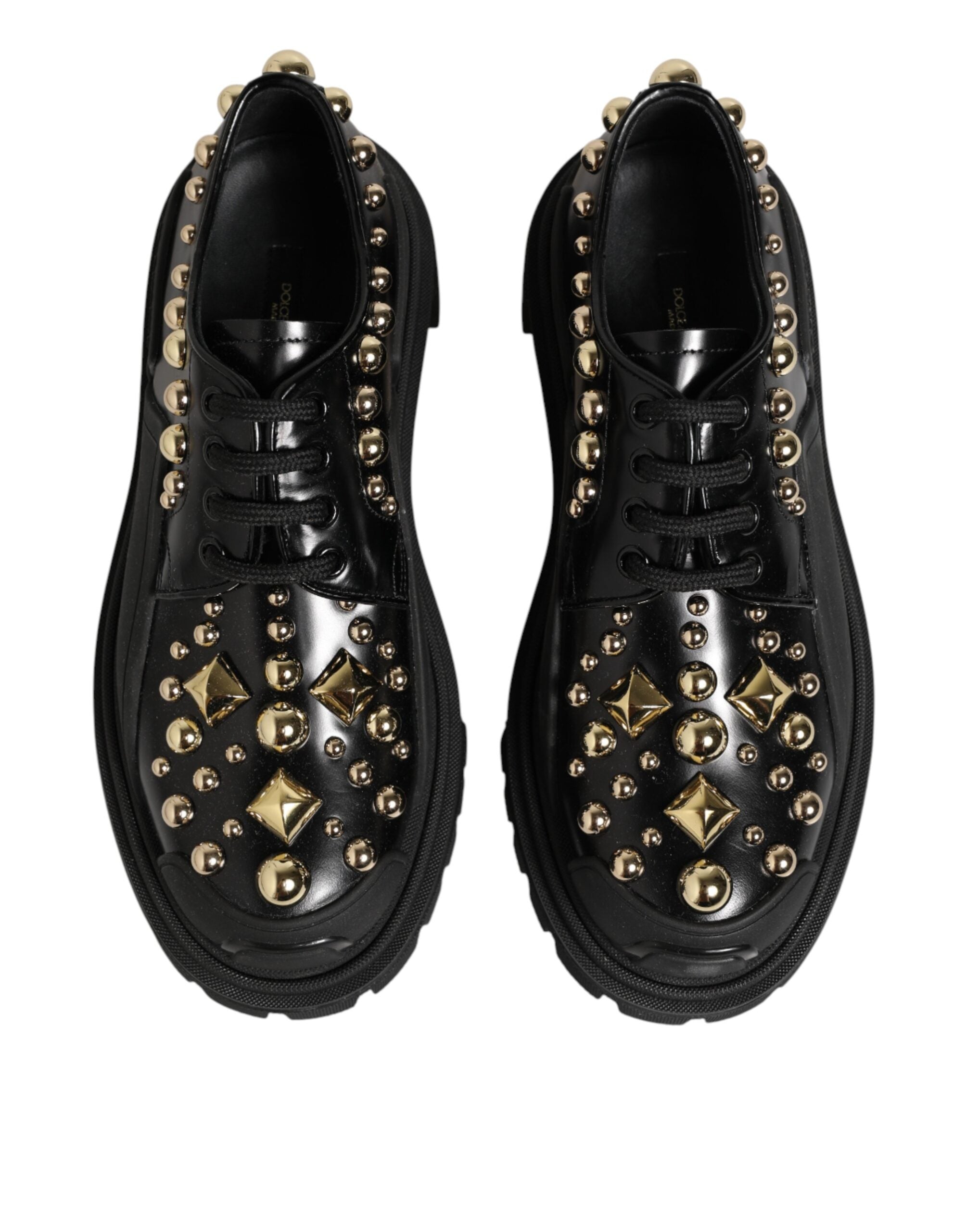 Dolce & Gabbana Schwarze Derby-Schuhe aus Leder mit Schmucksteinen