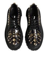 Dolce & Gabbana Schwarze Derby-Schuhe aus Leder mit Schmucksteinen