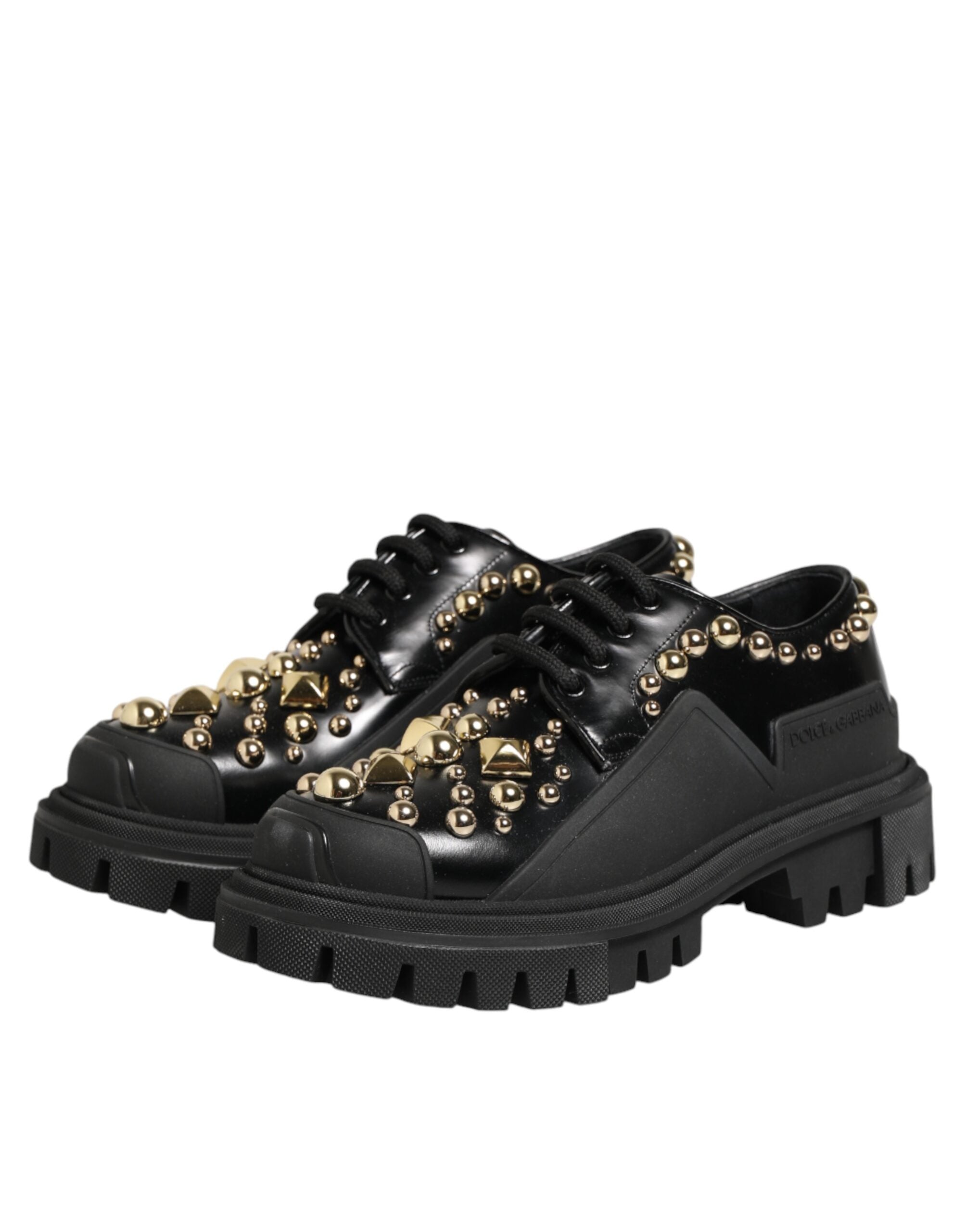 Dolce & Gabbana Schwarze Derby-Schuhe aus Leder mit Schmucksteinen