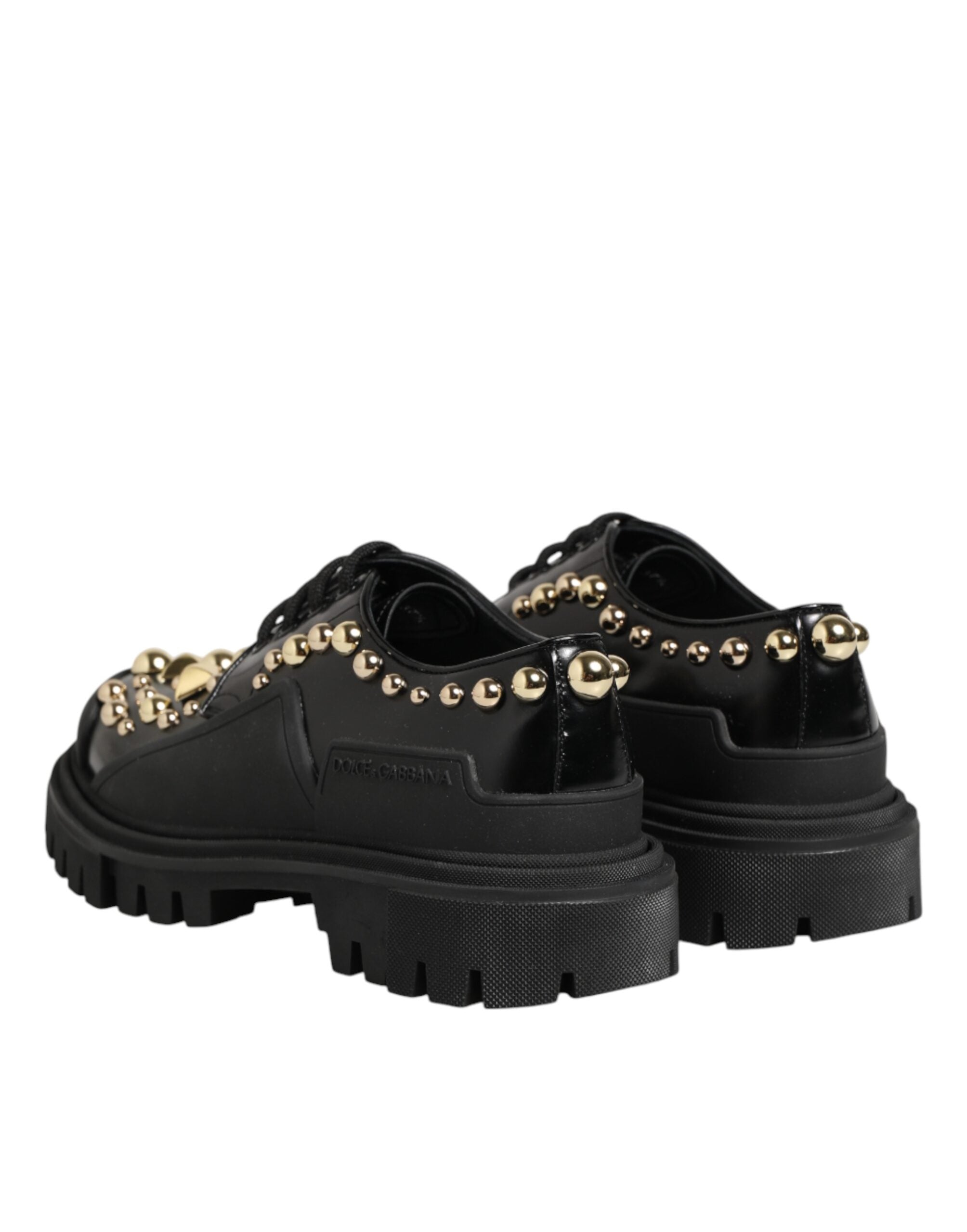 Dolce & Gabbana Schwarze Derby-Schuhe aus Leder mit Schmucksteinen