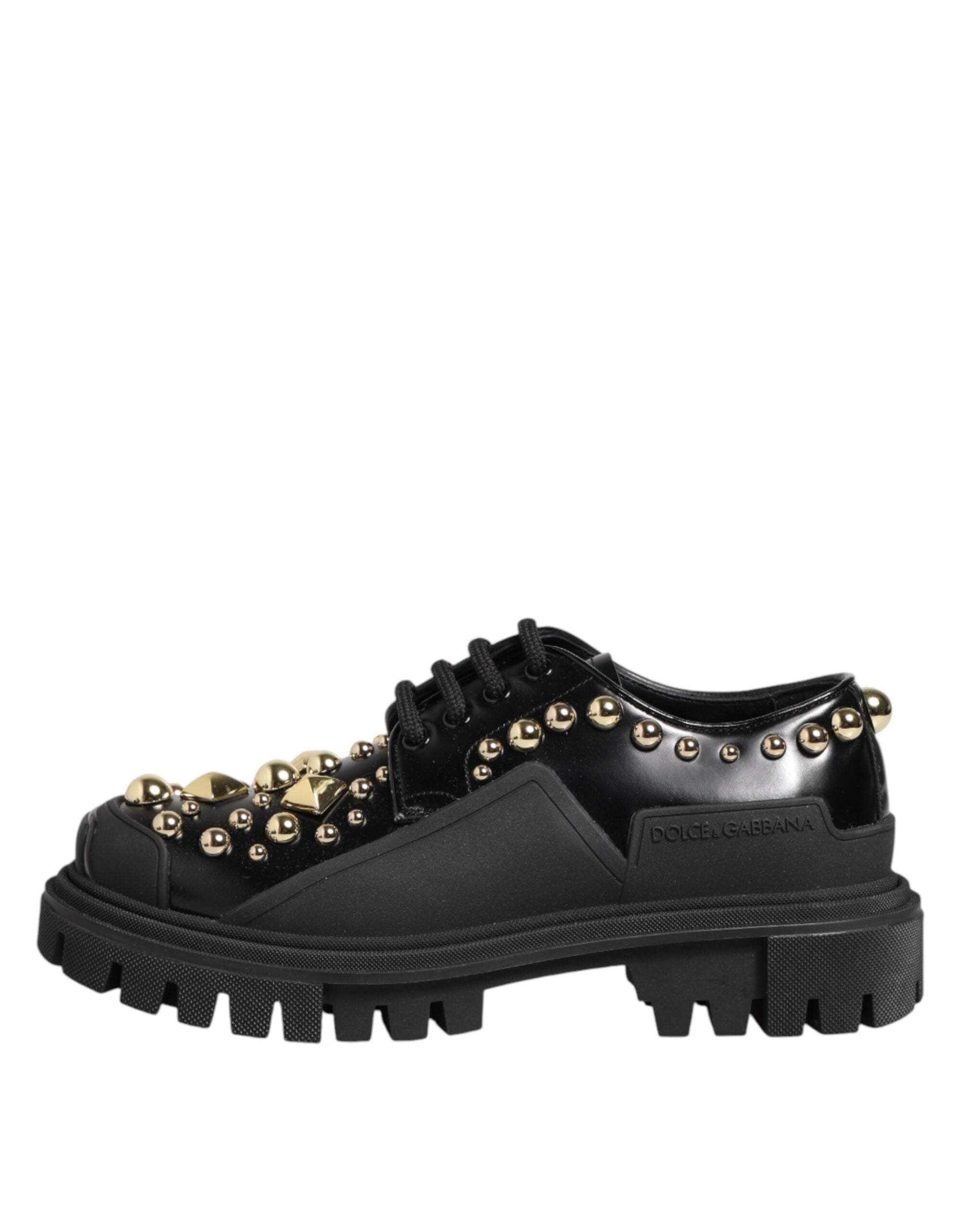 Dolce & Gabbana Schwarze Derby-Schuhe aus Leder mit Schmucksteinen