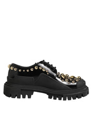 Dolce & Gabbana Schwarze Derby-Schuhe aus Leder mit Schmucksteinen