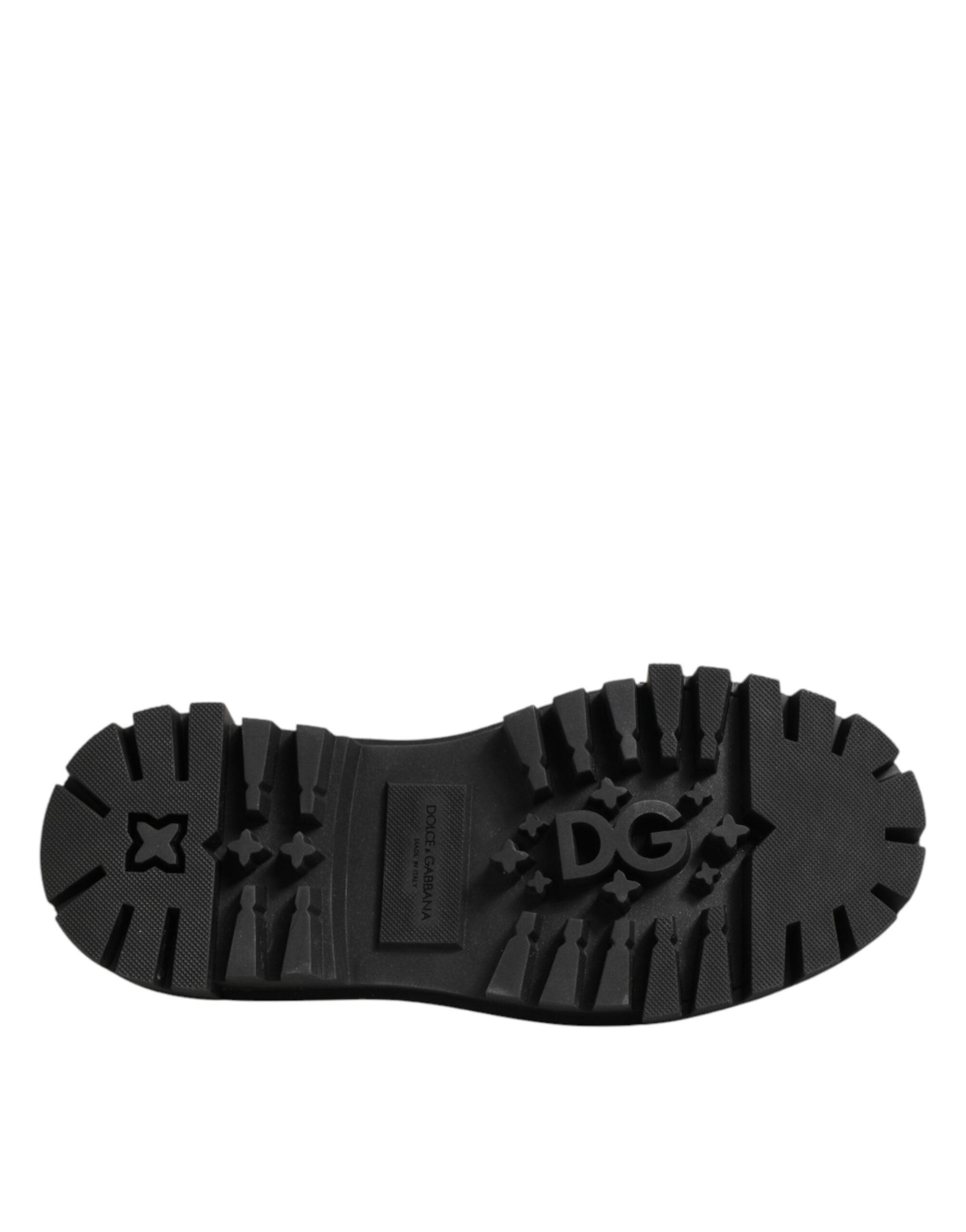 Dolce & Gabbana Schwarze Derby-Schuhe aus Leder mit Schmucksteinen