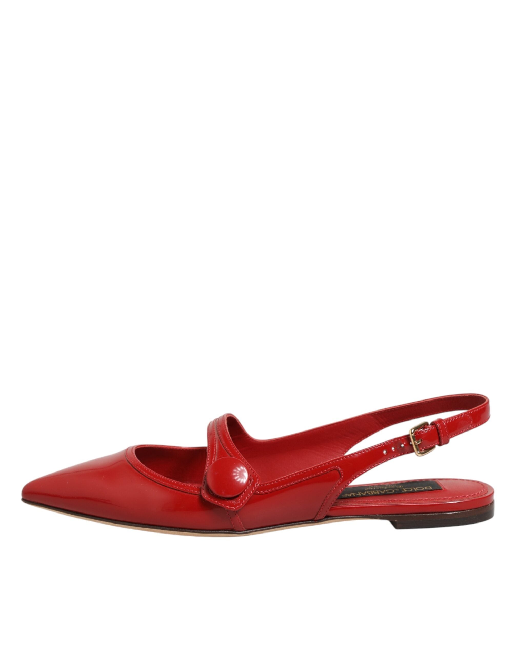 Dolce & Gabbana Rote Leder Slingback-Ballerinas Sandalen Schuhe