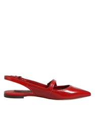 Dolce & Gabbana Rote Leder Slingback-Ballerinas Sandalen Schuhe