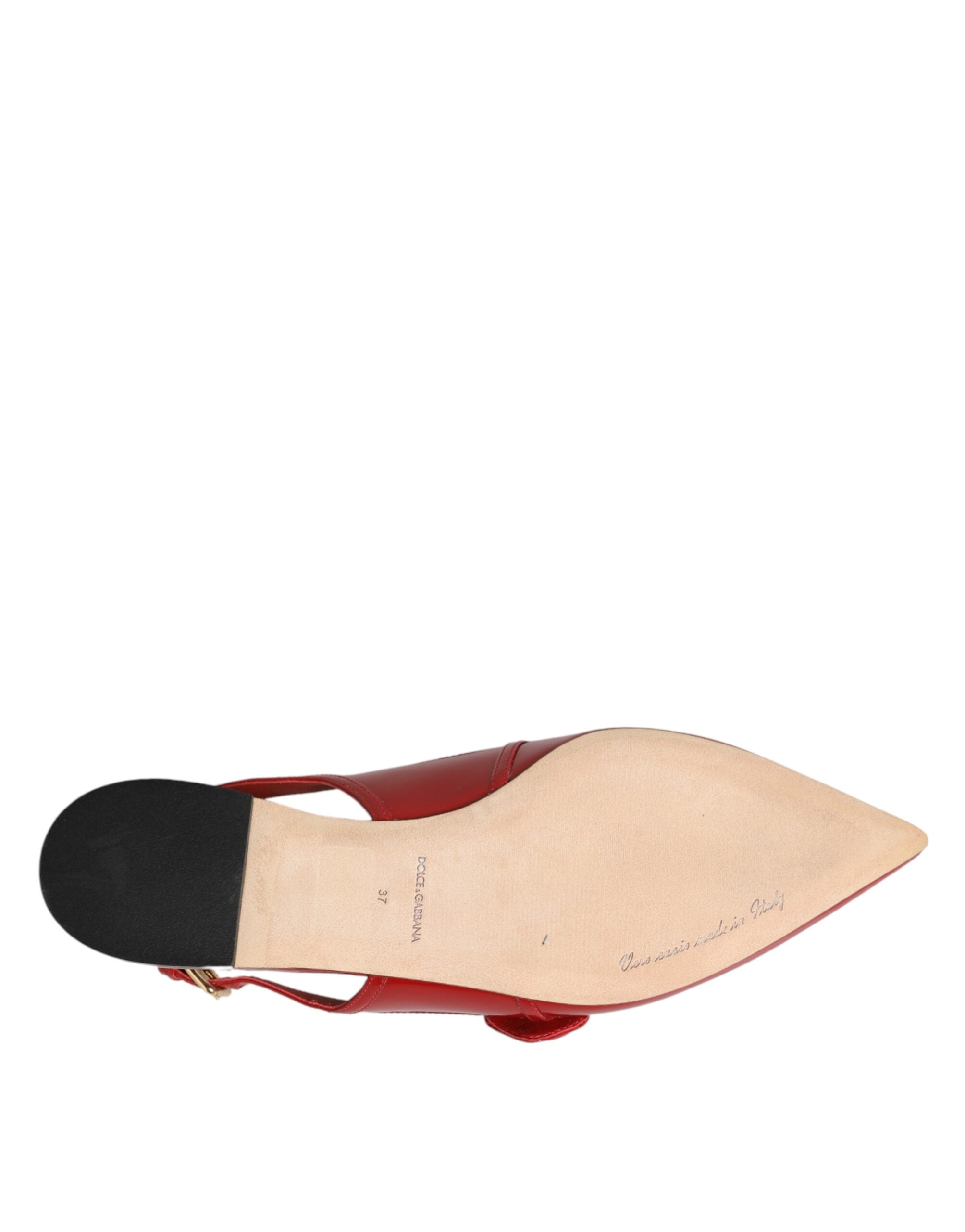 Dolce & Gabbana Rote Leder Slingback-Ballerinas Sandalen Schuhe
