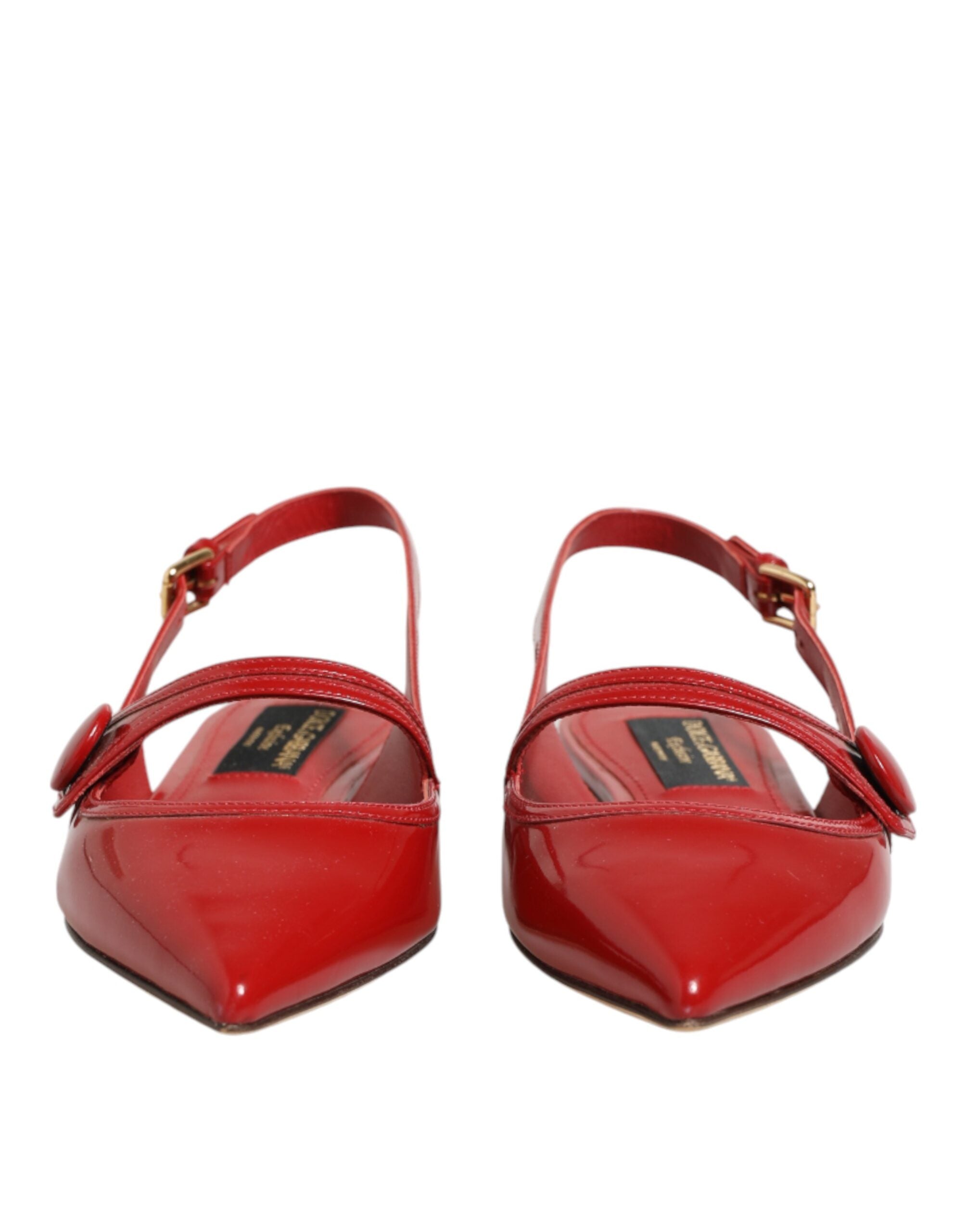 Dolce & Gabbana Rote Leder Slingback-Ballerinas Sandalen Schuhe