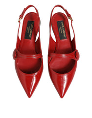 Dolce & Gabbana Rote Leder Slingback-Ballerinas Sandalen Schuhe