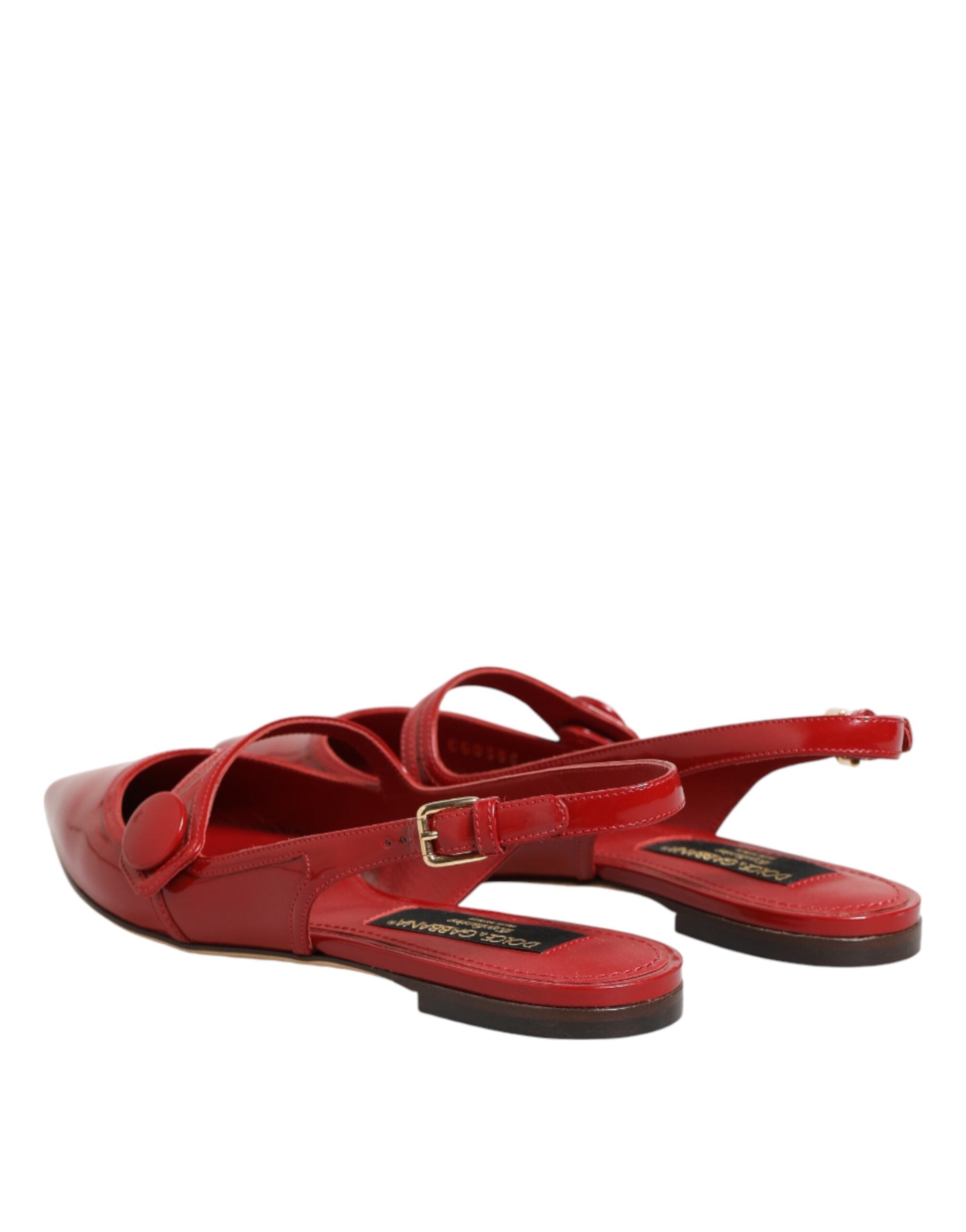 Dolce & Gabbana Rote Leder Slingback-Ballerinas Sandalen Schuhe