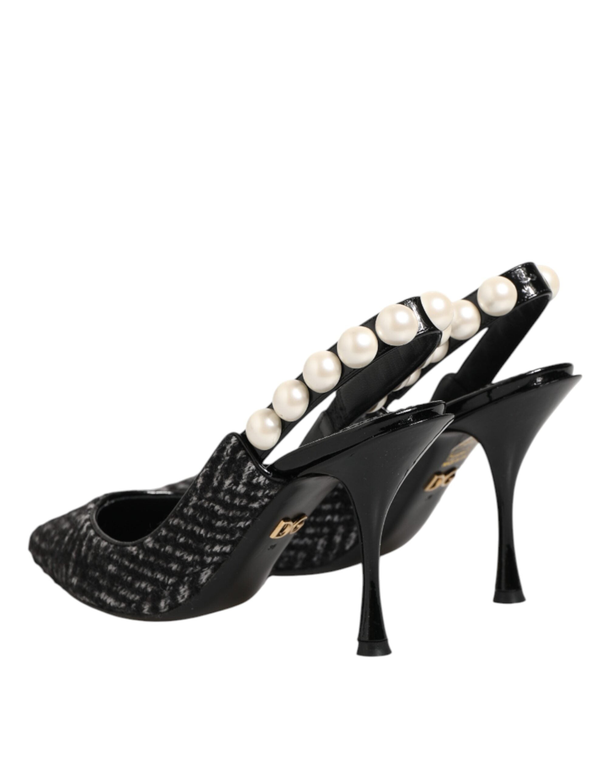 Dolce & Gabbana Weiße schwarze Chevron-Slingbacks mit Kunstperlen