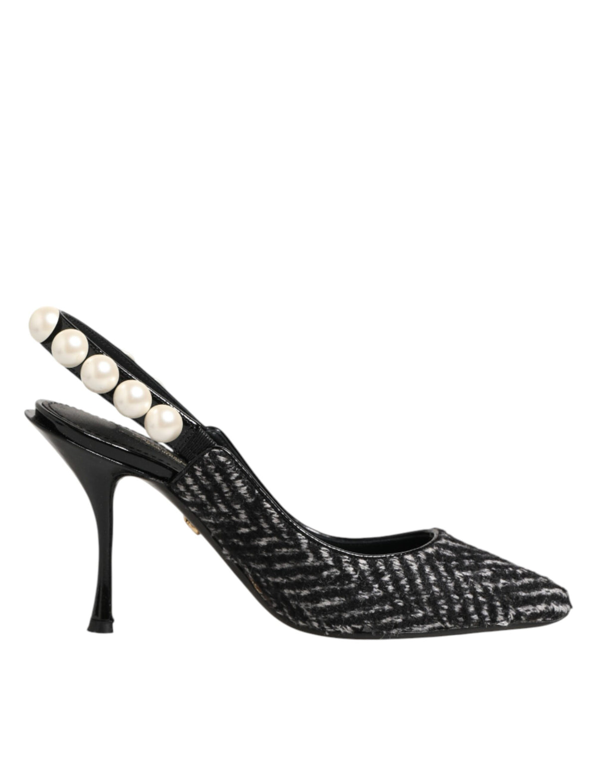Dolce & Gabbana Weiße schwarze Chevron-Slingbacks mit Kunstperlen