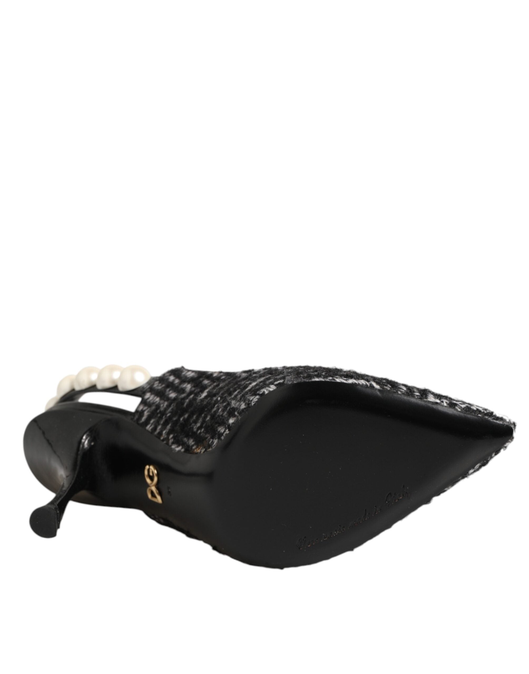 Dolce & Gabbana Weiße schwarze Chevron-Slingbacks mit Kunstperlen