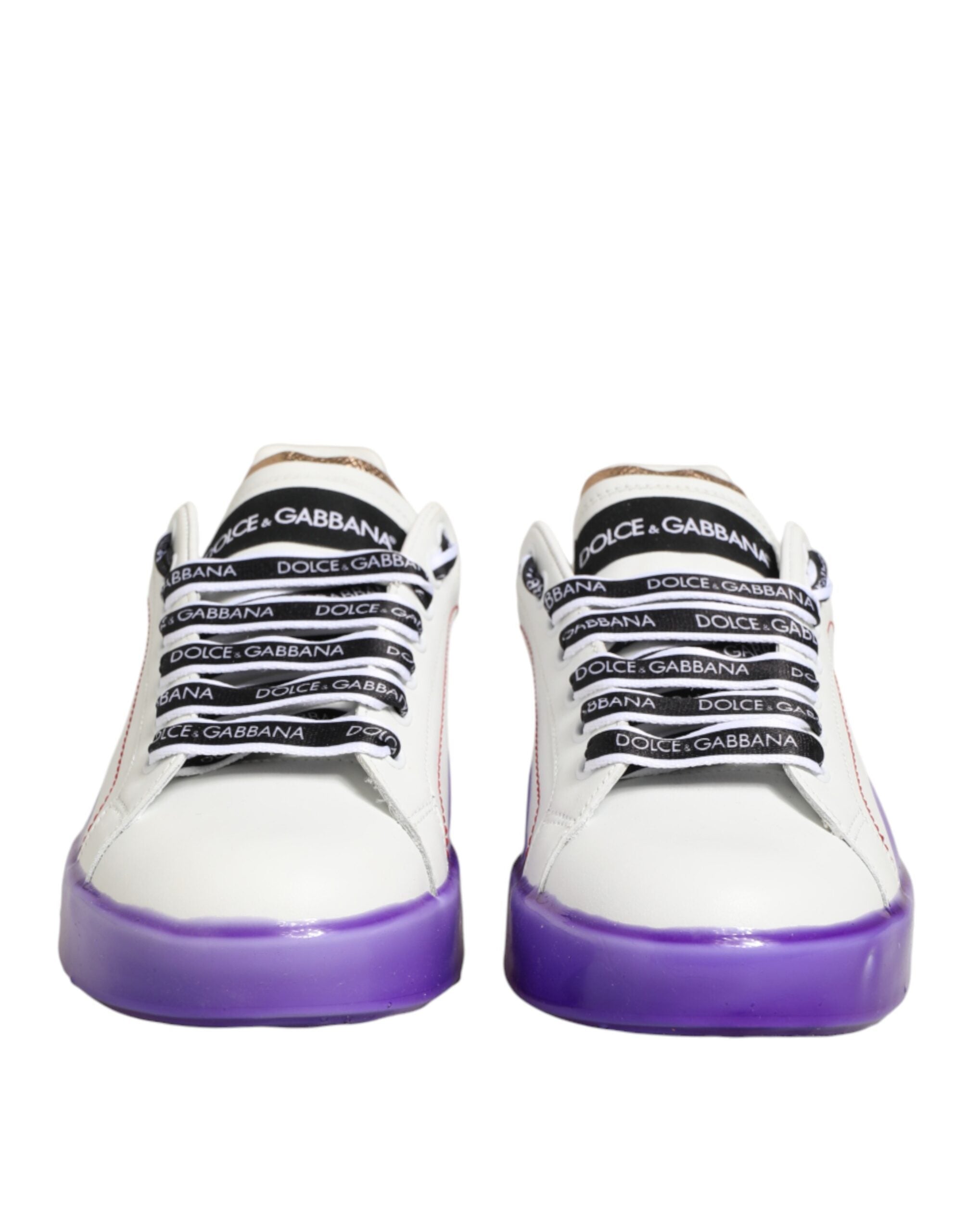 Dolce & Gabbana Weiße Lila Leder Low Top Sneaker Schuhe