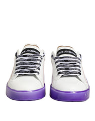 Dolce & Gabbana Weiße Lila Leder Low Top Sneaker Schuhe
