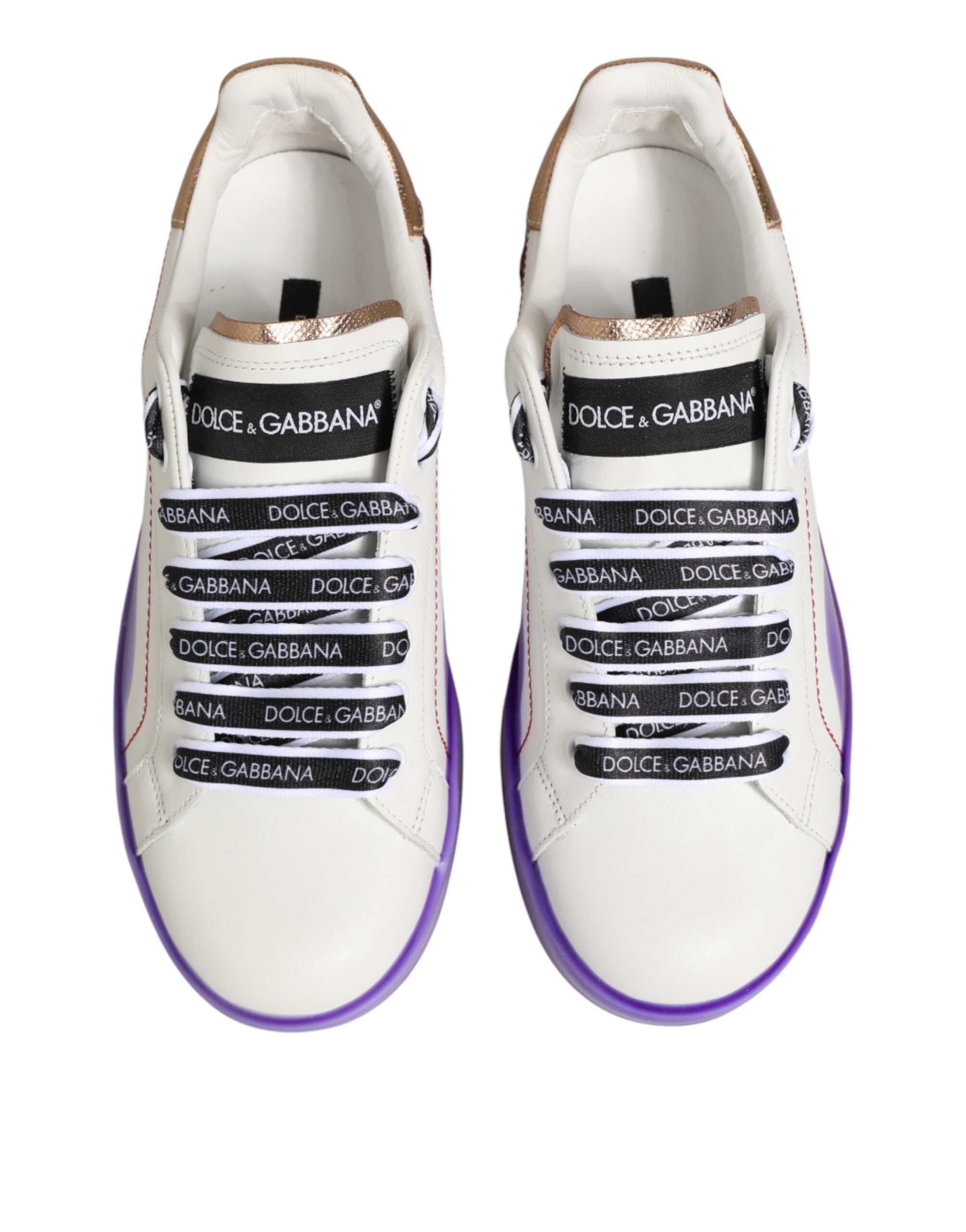 Dolce & Gabbana Weiße Lila Leder Low Top Sneaker Schuhe