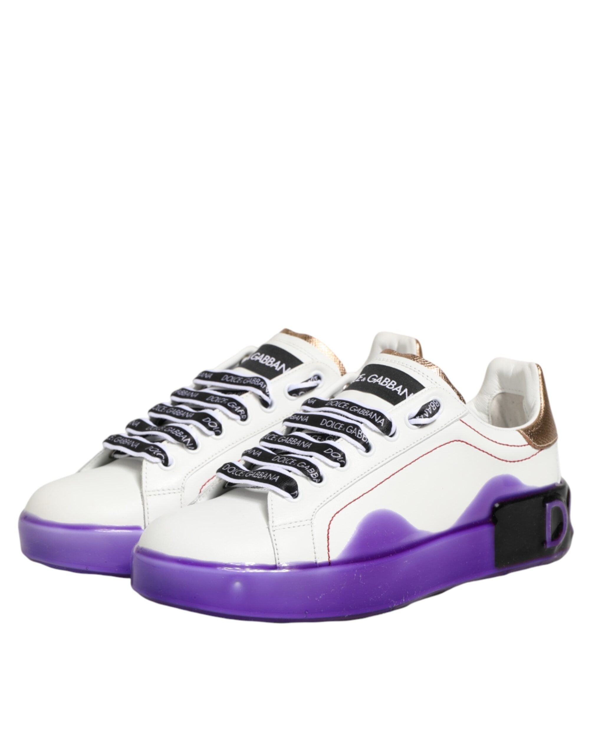 Dolce & Gabbana Weiße Lila Leder Low Top Sneaker Schuhe